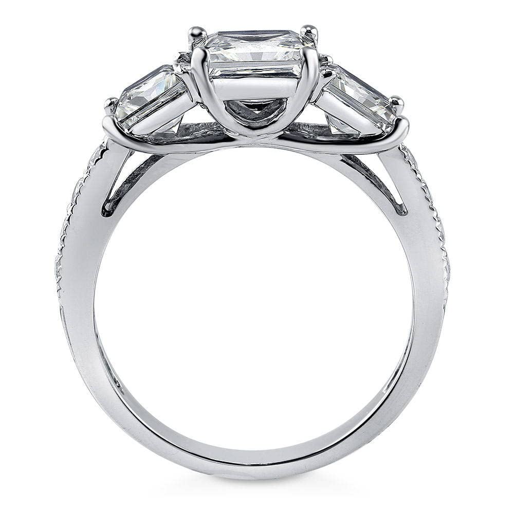 BERRICLE Sterling Silver 3-Stone Princess Cut Cubic Zirconia Engagement Ring for Women - 1.6 Carat CZ Wedding Promise Ring, Rhodium Plated, Size 4-10 - Perfect for Proposals, Anniversaries & Special Occasions