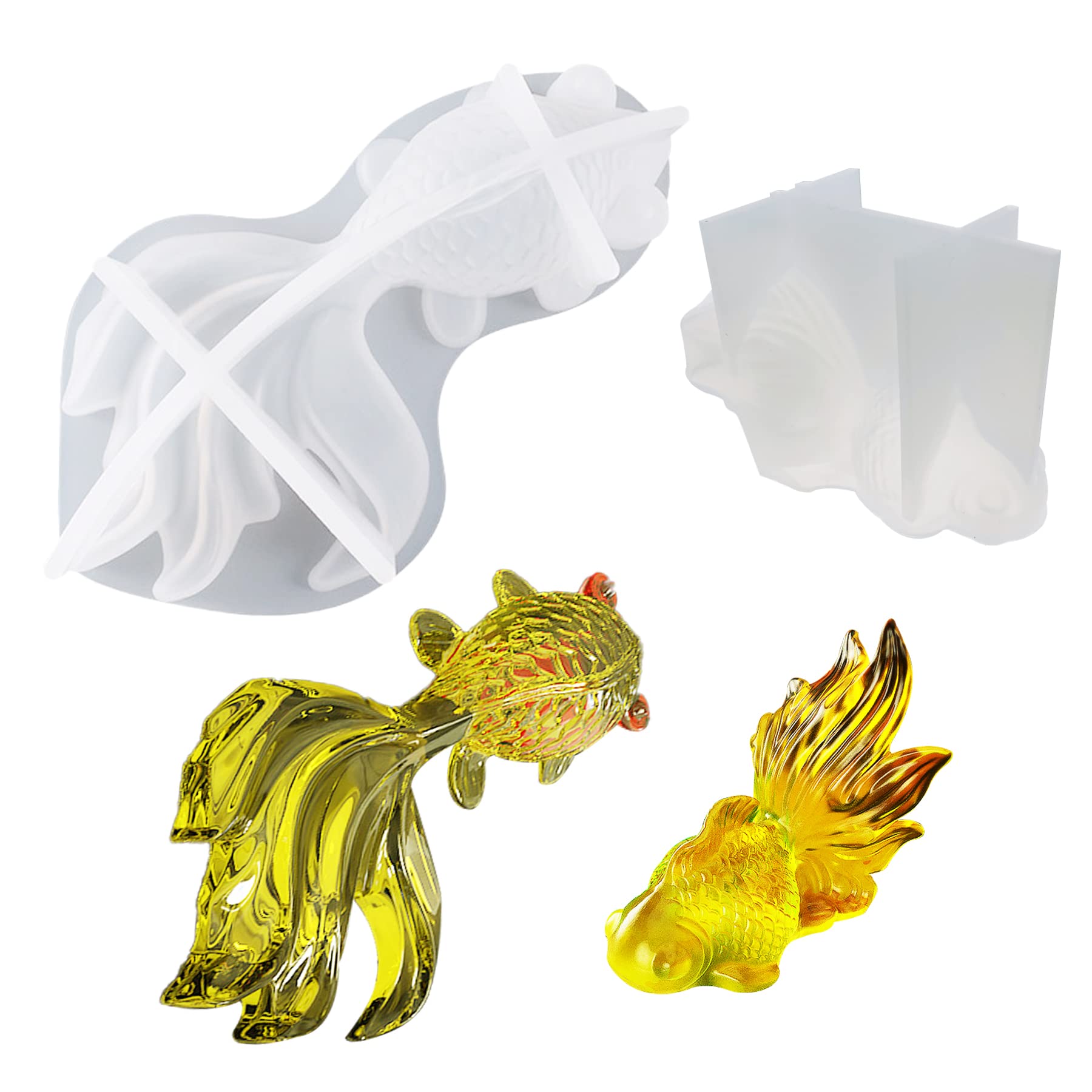 Yayatty 2-Piece Goldfish & Koi Fish Silicone Resin Molds - DIY Epoxy Craft Molds for Animal Shaped Resin Art - Perfect for Home Decor, Office Desk Ornaments, and Handmade Gift Making