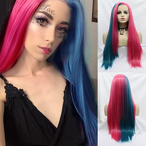 Pink Blue Half Lace Front Wigs