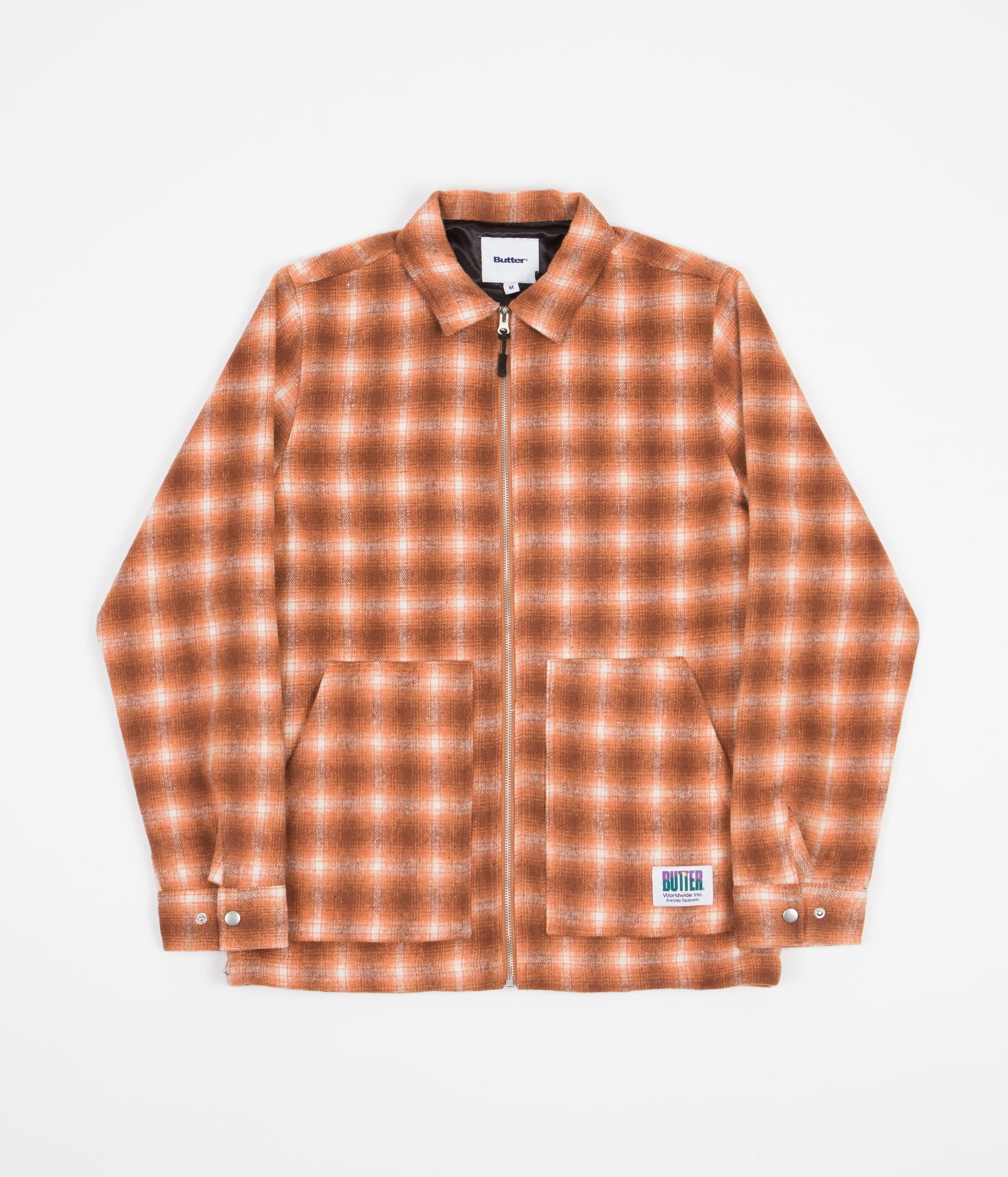 Butter Goods Chore Plaid Overshirt in Burnt Orange - Stylish Workwear Shirt for Men, Perfect for Casual Outfits, Outdoor Activities and Layering in Fall & Winter