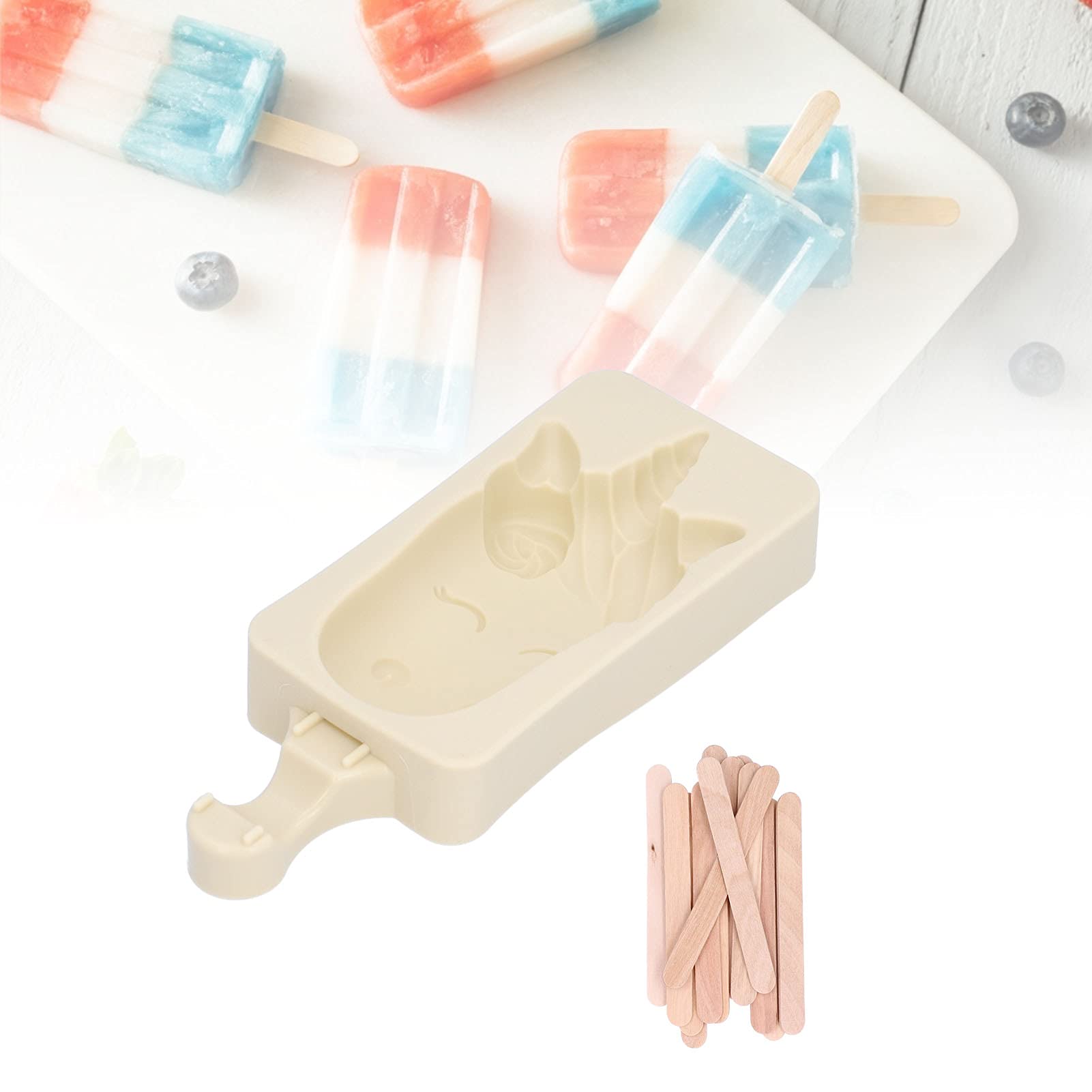 BPA-Free Silicone Ice Cream Molds - 15 Popsicle Sticks Included for DIY Frozen Treats, Kids Safe Popsicle Maker in Yellow | Perfect for Summer Parties, Birthday Treats & Family Fun