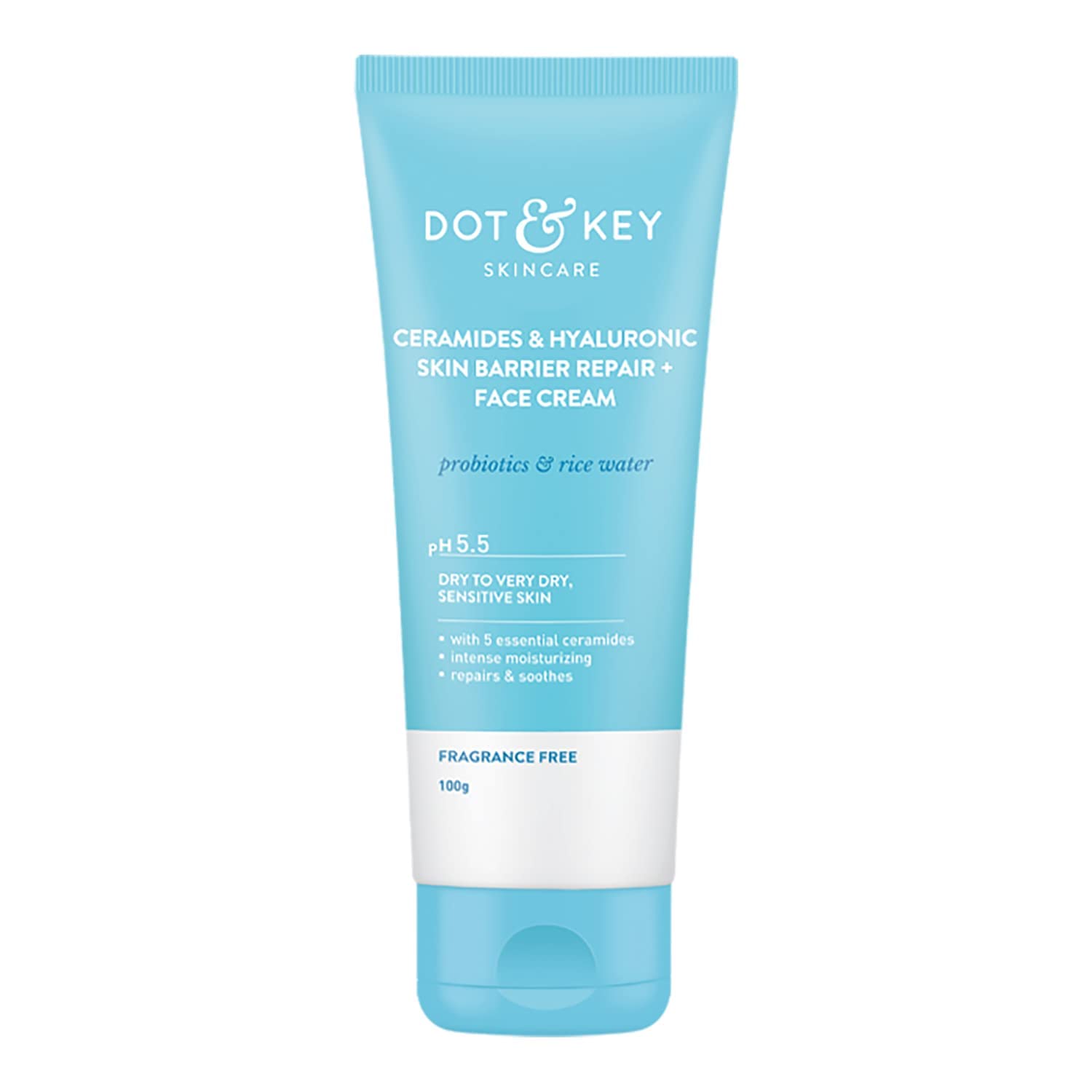 Ceramides & Hyaluronic Acid Moisturizing Cream for Dry & Sensitive Skin | Probiotic & Rice Water Hydrating Face Cream | Barrier Repair Treatment | Unisex Skincare | 100g | Day & Night Use for Healthy Glowing Skin