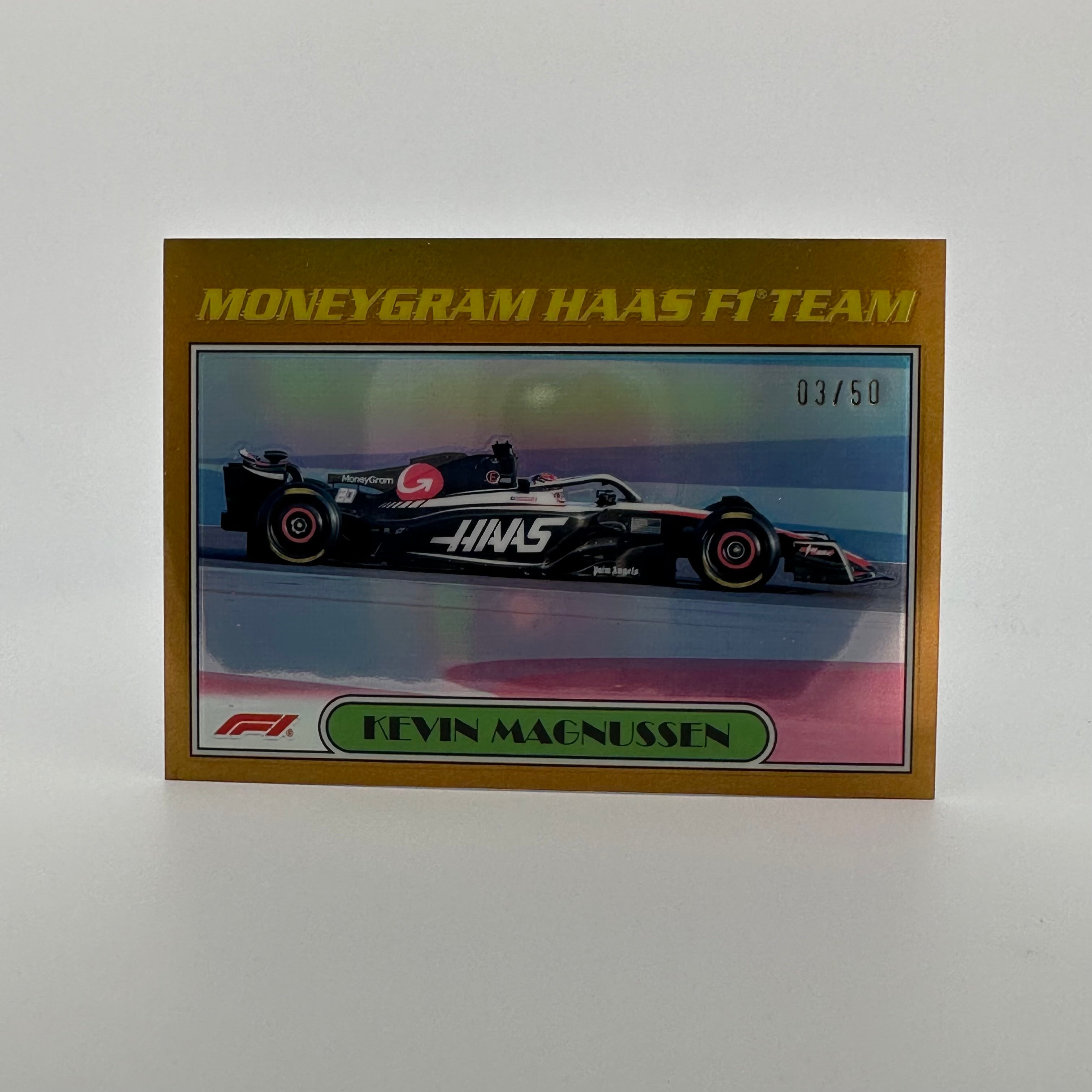 2023 Topps Chrome Kevin Magnussen #AU77 KM Gold 3/50 - Rare Racing Driver Trading Card for Collectors & F1 Fans