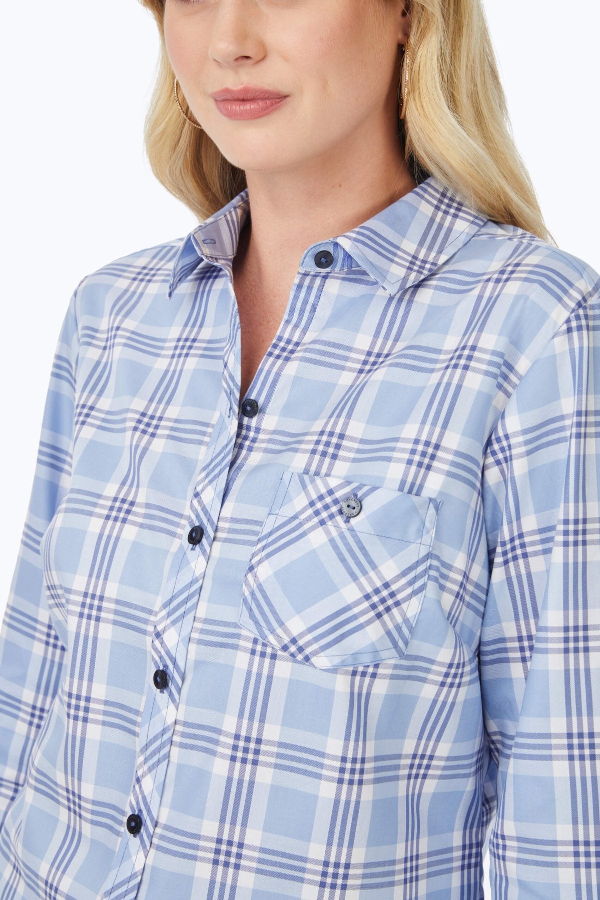 Hampton Blue Plaid 3/4 Sleeve Casual Shirt for Men | Stylish Button Down Top for Office, Date Night & Outdoor Activities