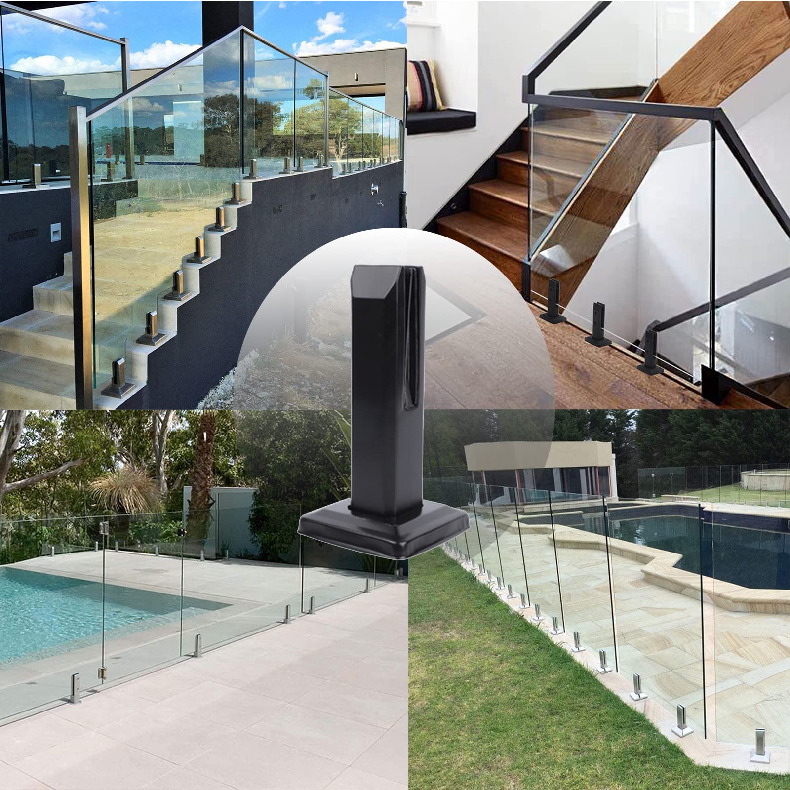 20 Adjustable Stainless Steel Glass Clamps - Black for Balustrade & Staircase Handrails