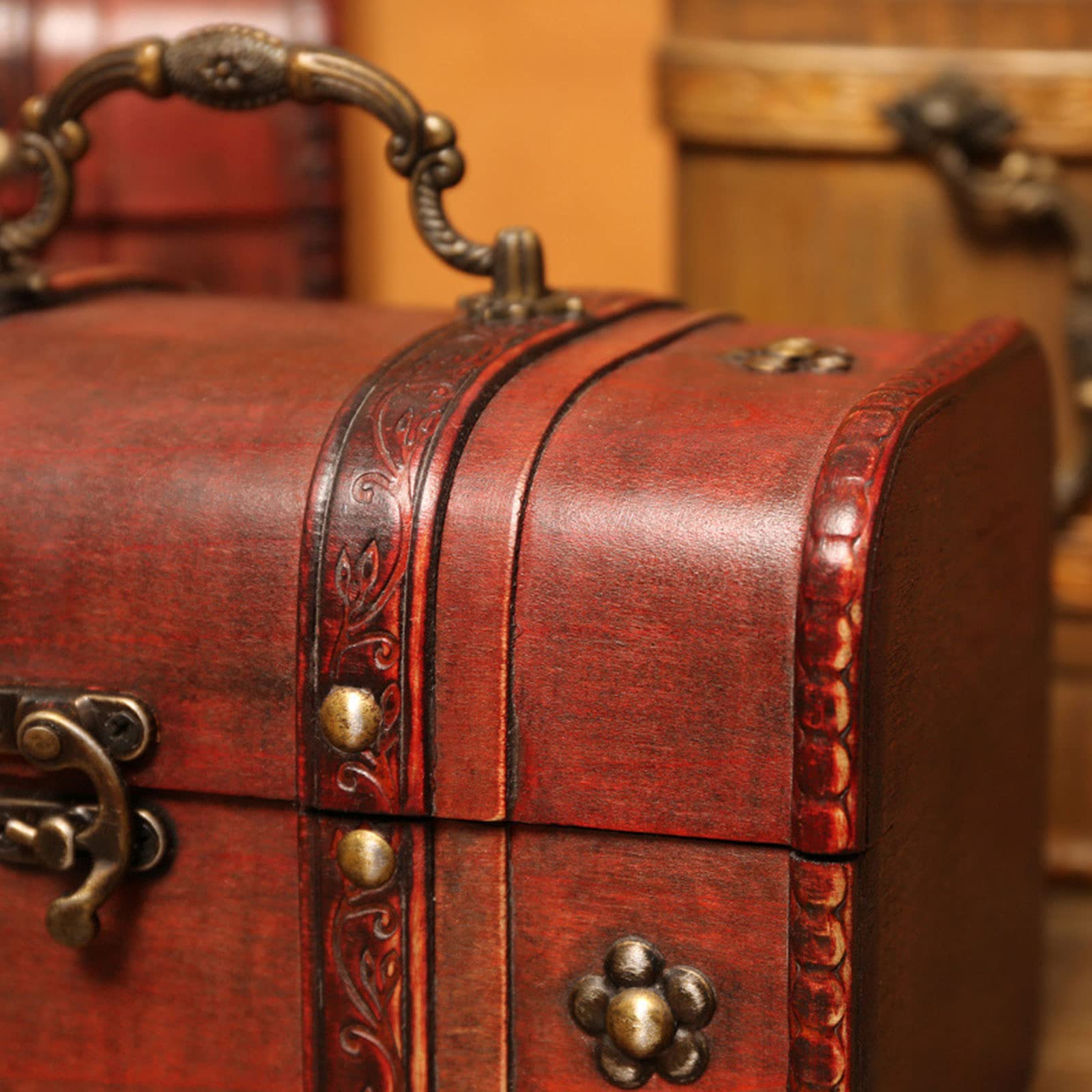 Handcrafted Pirate Treasure Chest with Iron Lock - Wood & Leather Decorative Storage Box for Home Decor, Jewelry, and Keepsakes | Perfect for Themed Parties, Kids' Playroom, and Coastal Interior Design