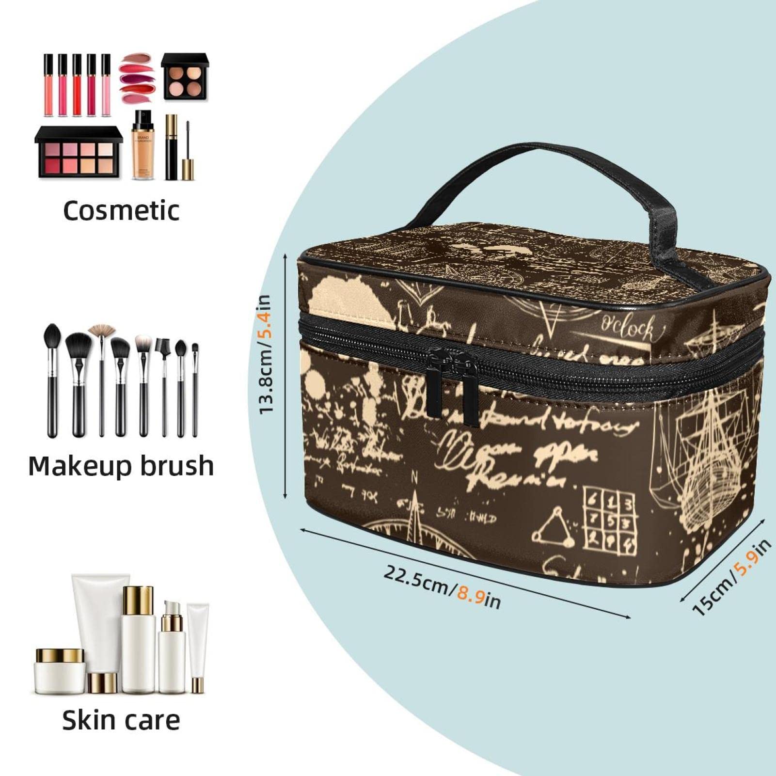 Black Pattern Travel Makeup Organizer Bag - Portable Cosmetic Case for Women & Girls | Perfect for Toiletries, Airplane Carry-on & Daily Beauty Essentials