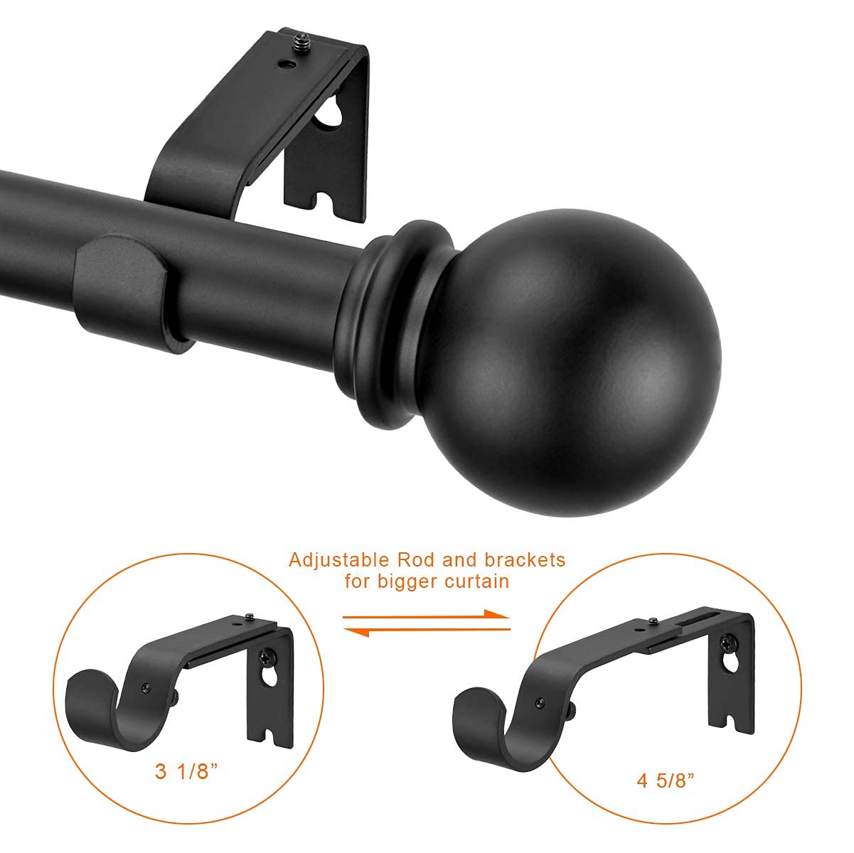**YunNephele Adjustable Window Curtain Rod 72-144 Inches, Matte Black Heavy Duty Metal Iron Drapery Rod with Classic Ball Finial Design - Perfect for Living Room, Bedroom, and Home Decor**