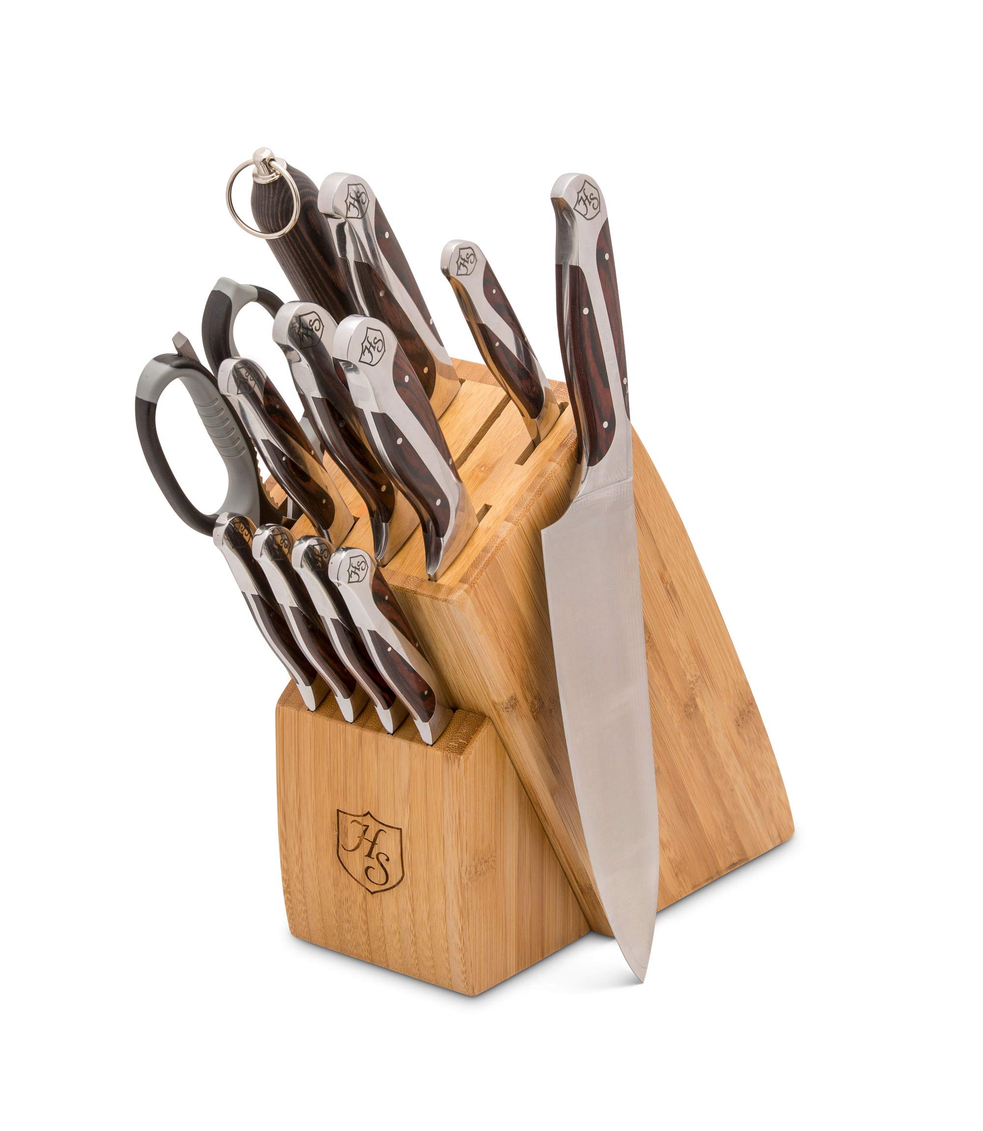 Premium Hammer Stahl 12-Piece Knife Block Set – Stainless Steel Kitchen Cutlery with Chef, Santoku, Bread, Steak & Paring Knives + Shears – Essential Sharp Knives for Home Cooking, Slicing, Dicing & Food Prep