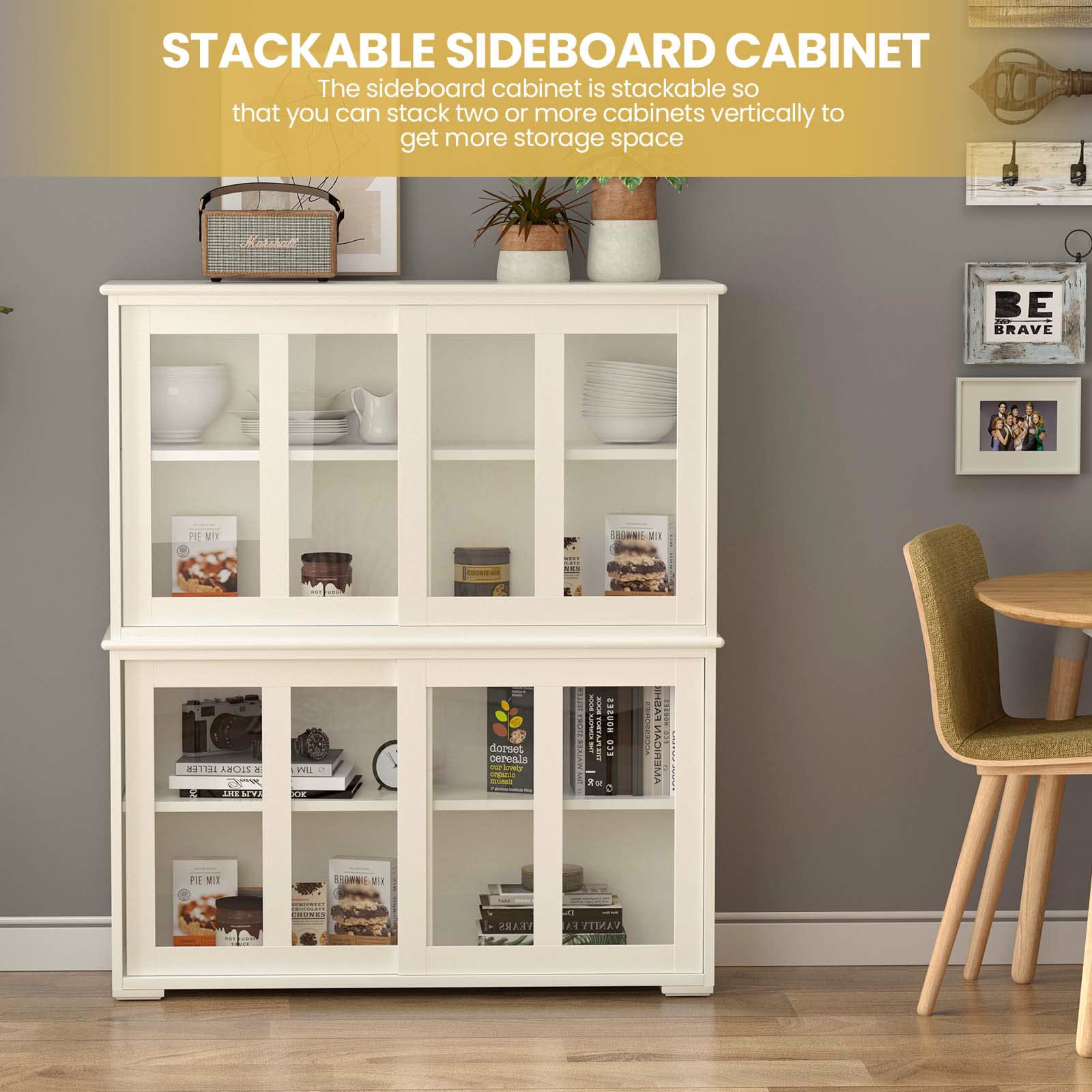 NAFORT Modern Sideboard Buffet Cabinet with Adjustable Shelf & Sliding Glass Doors - Stackable Storage Organizer for Kitchen, Dining Room, Entryway | Perfect for Home Decor & Entertaining Guests