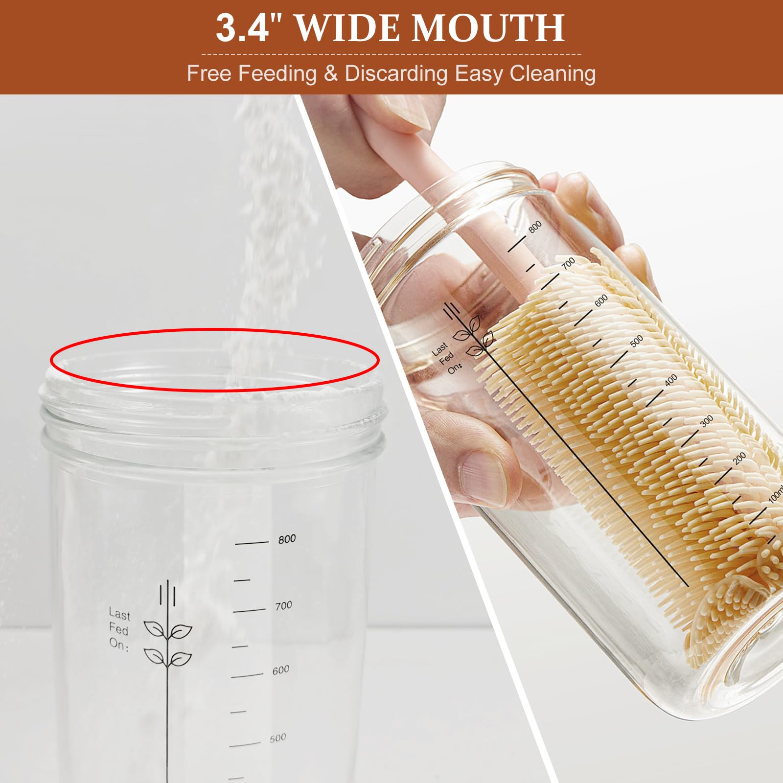 Organic Sourdough Starter Kit for Homemade Bread Baking - 34oz Glass Jar with Date Marker, Thermometer, Silicone Spatula & Lid - Perfect for Artisan Bread, Pizza Dough & Pastries | Home Baker Gift Idea