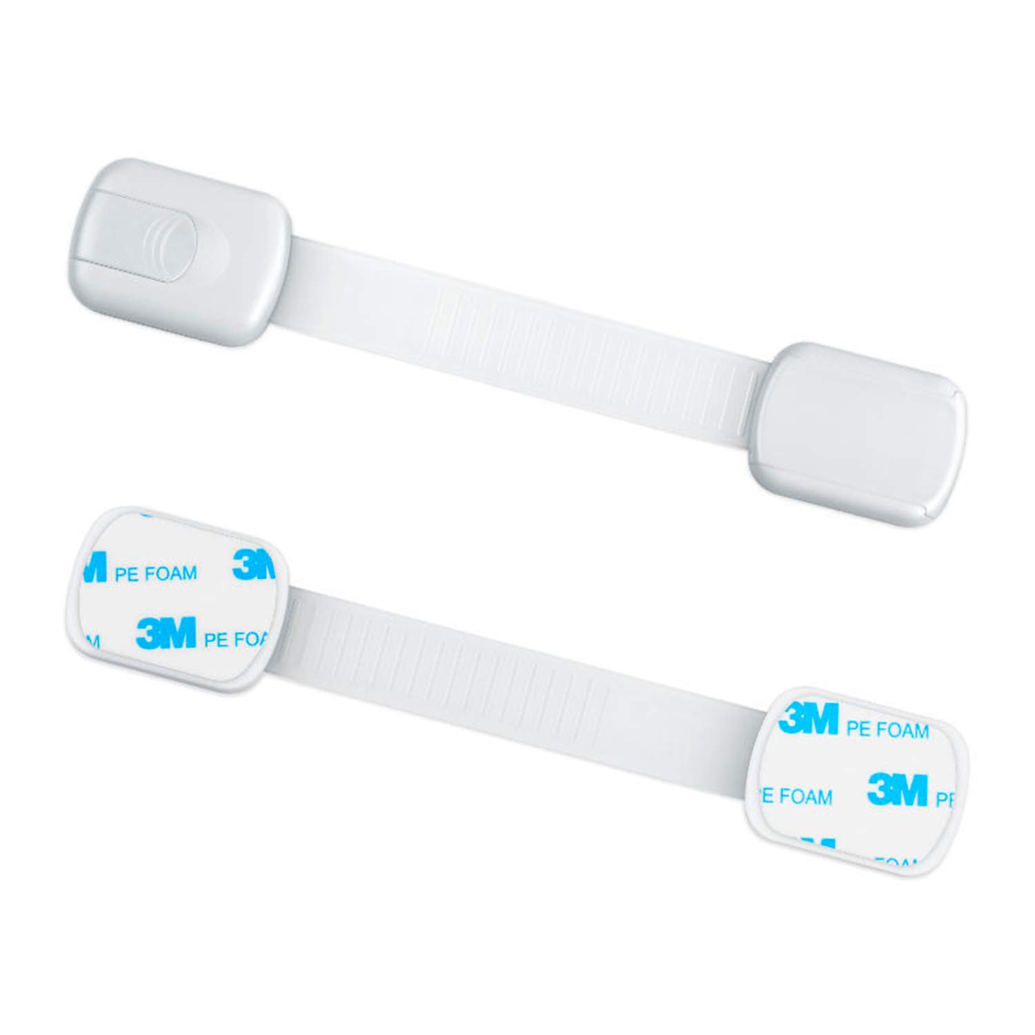 Child Safety Cabinet Locks - No Drill Baby Proofing Latches for Cabinets, Drawers & Appliances - Adjustable Length with Extra 3M Adhesive - White - Perfect for Kitchen, Bathroom & Nursery Childproofing