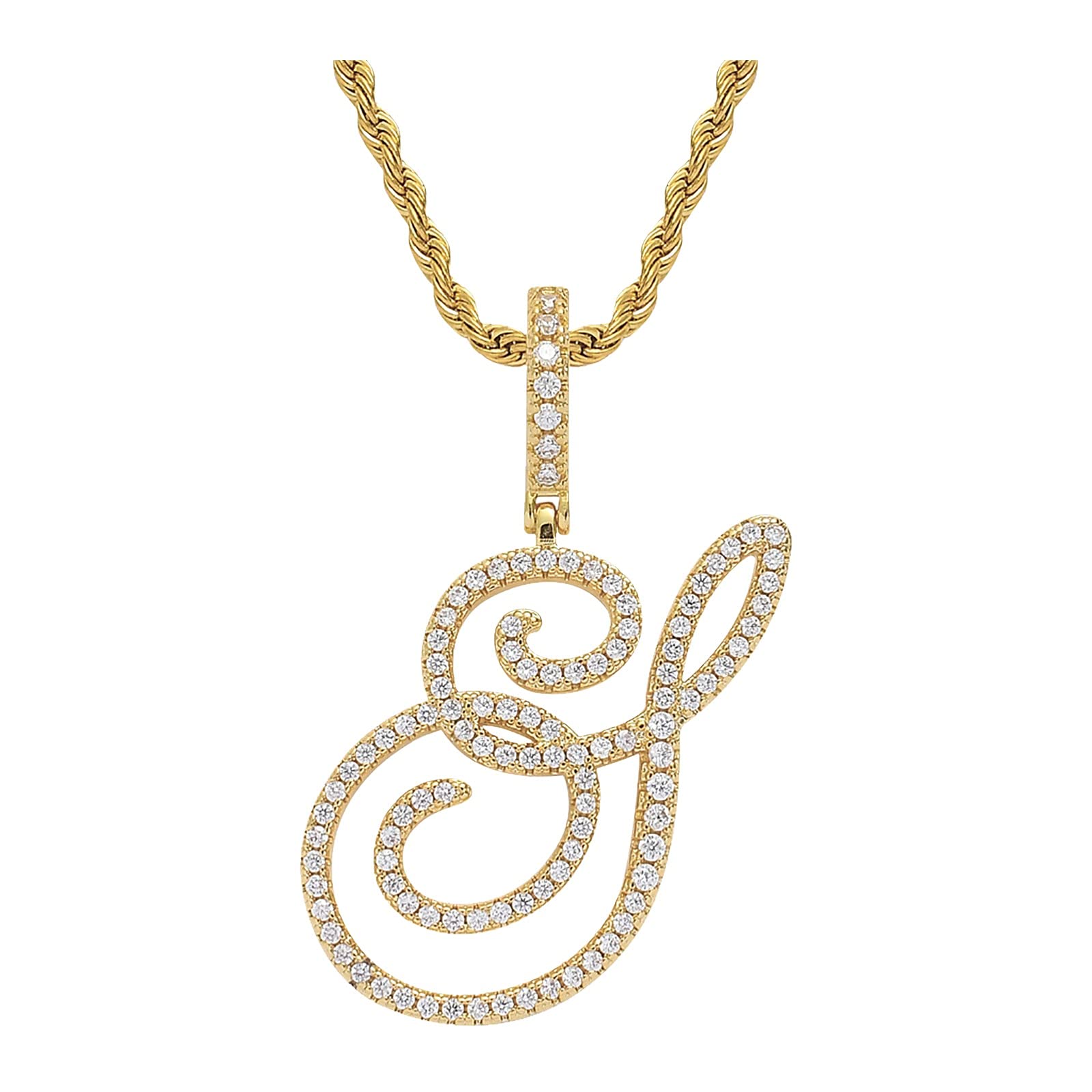 Diamond Letter Pendant Necklace for Women & Men - Real Gold Hip Hop Chain Jewelry with Capital Letter Charms - Perfect for Gifts, Anniversaries, and Everyday Fashion (Size S)