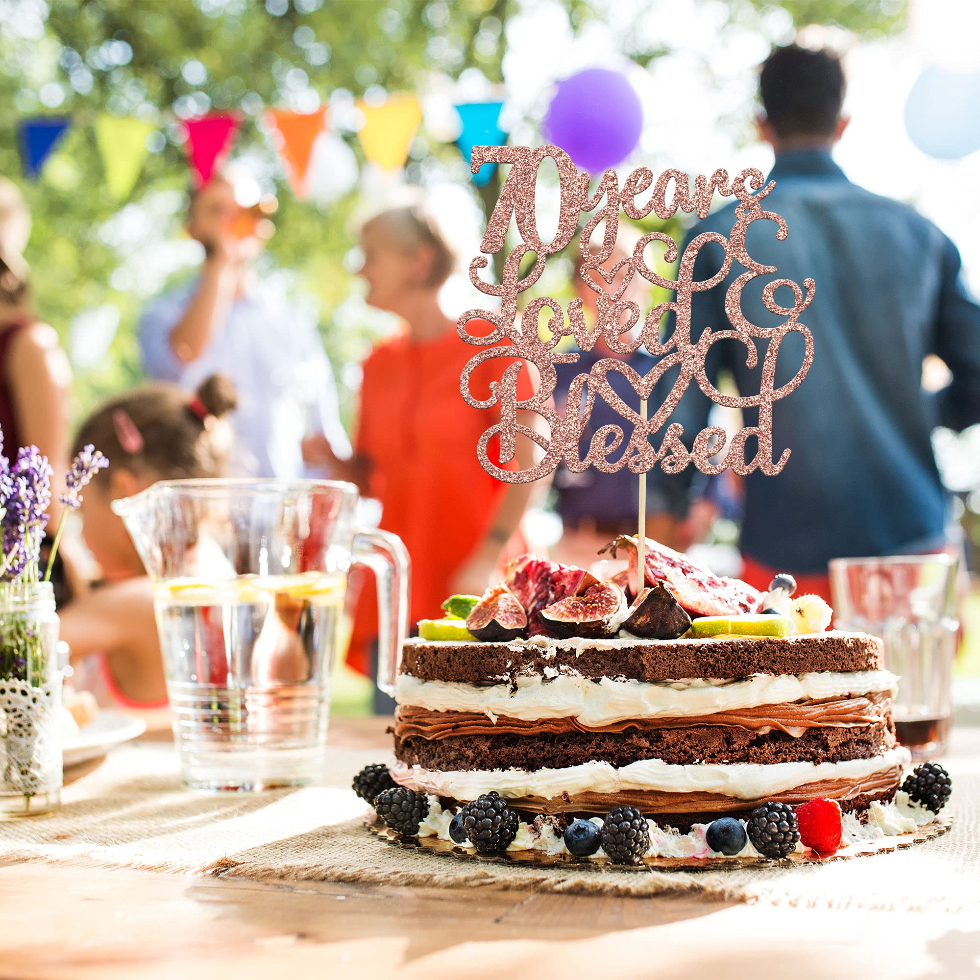 Rose Gold Glitter 70th Birthday Cake Topper - Cheers to 70 Years Anniversary Party Decor for Wedding, Milestone Celebration & Special Occasions