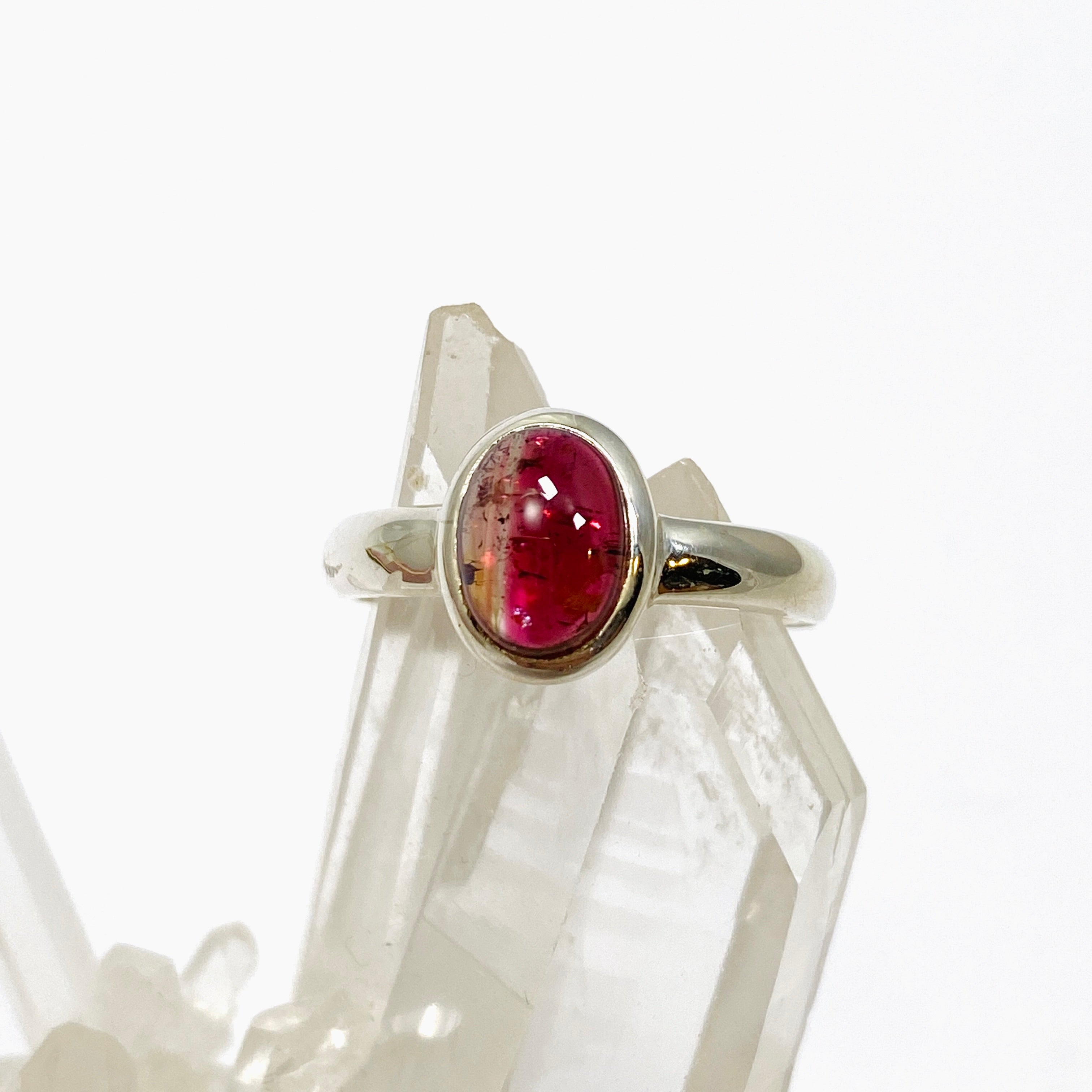 Pink Tourmaline Oval Cabochon Ring - Size 7.5 - PRGJ734 - Elegant Jewelry for Women, Perfect for Weddings, Parties & Special Occasions