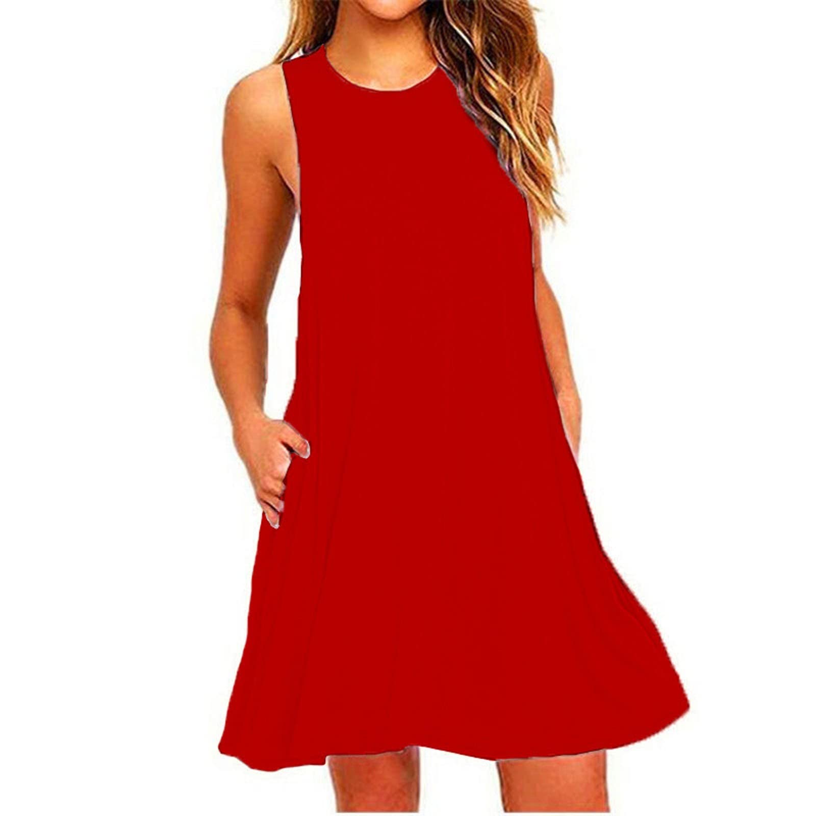 AWASWAE Women's Summer Casual T-Shirt Dress - Beach Cover Up, Plain Pleated Tank Dress, Elegant Summer Dress for Women | Perfect for Beach Outings, Vacation Wear & Casual Day Out