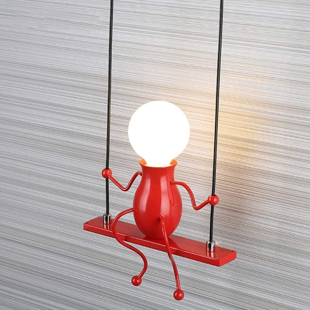 Creative Swing LED Wall Light - Cartoon Kids Bedside Lamp, Modern Metal Nursery & Bedroom Lighting, E27 Decorative Wall Sconce for Home, Cafe, Stairs - Red (Perfect for Kids' Rooms, Bedside Reading & Staircase Safety)