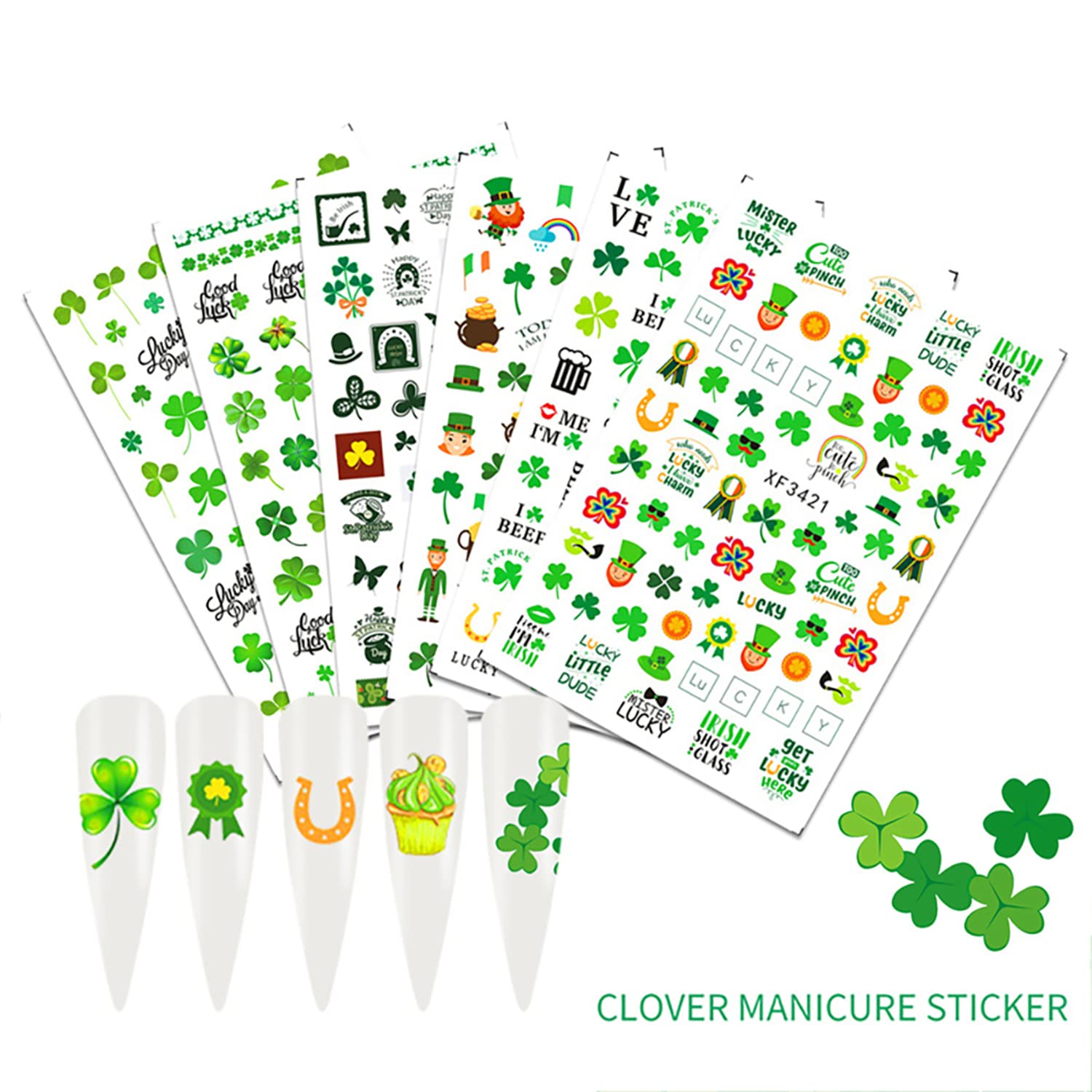 3D Shamrock Nail Stickers - 10 Sheets Green Clover Nail Art for St. Patrick's Day | DIY Nail Decoration for Women & Girls