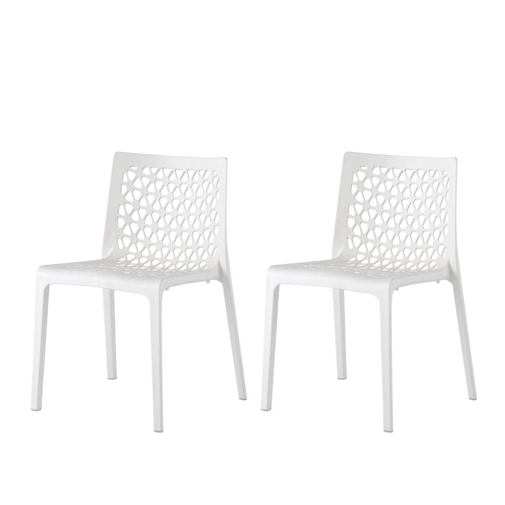 Lagoon Milan White Stackable Outdoor Dining Chairs - Set of 2, Weather-Resistant Patio Furniture for Garden, Poolside & Backyard Entertaining