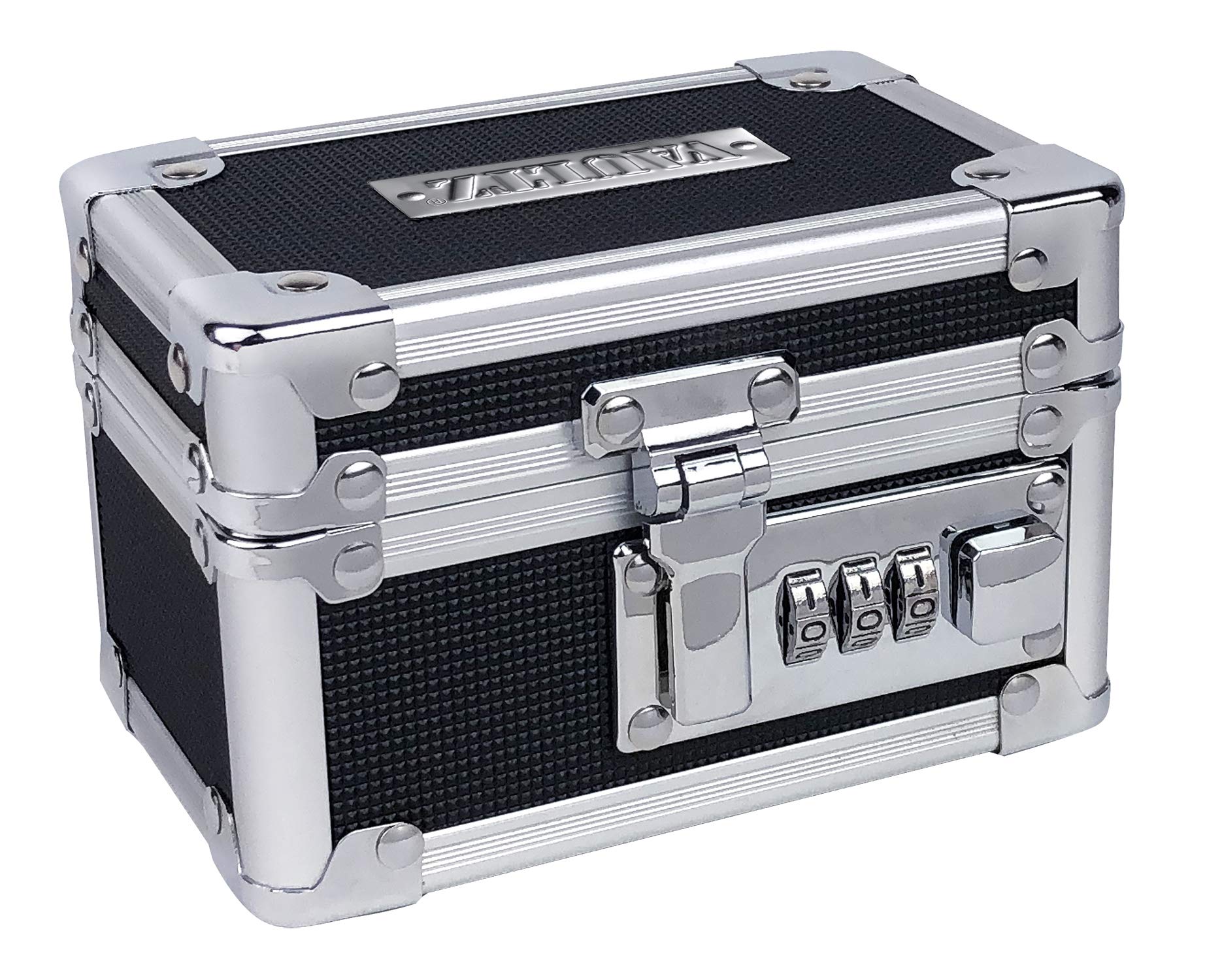 Vaultz Medicine Lock Box with Combination Lock - 4.84 x 2.99 x 3.15 Inch Secure Storage for Pills, Medications, Inhalers & Valuables - Portable Black Lockbox for Home, Travel & Office Safety (VZ03926)