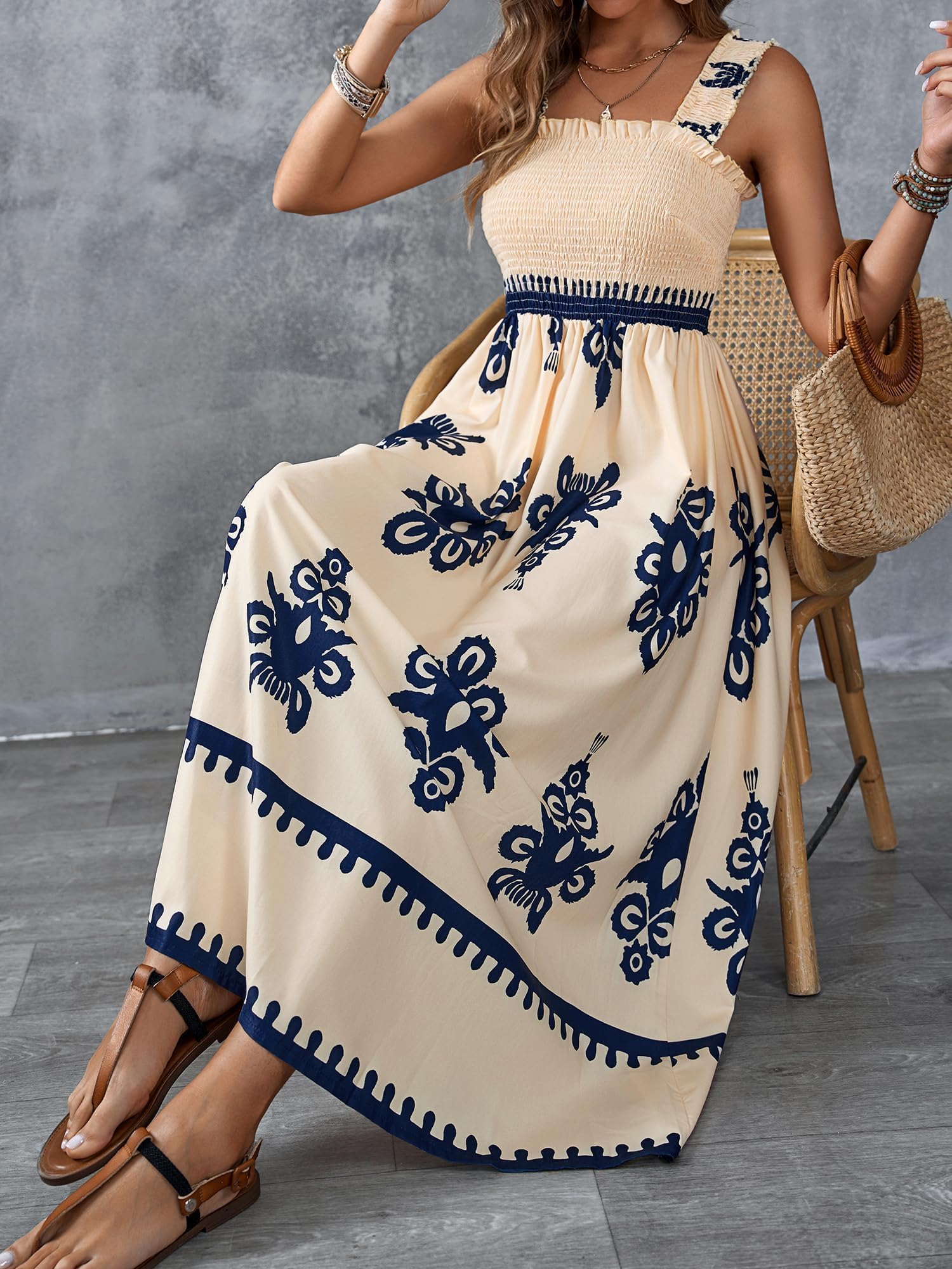 Boho Maxi Dress for Women - Square Neck Long Summer Sundress Casual Beach Vacation Dress 2025 | Perfect for Spring, Summer, Beach Getaways & Outdoor Events