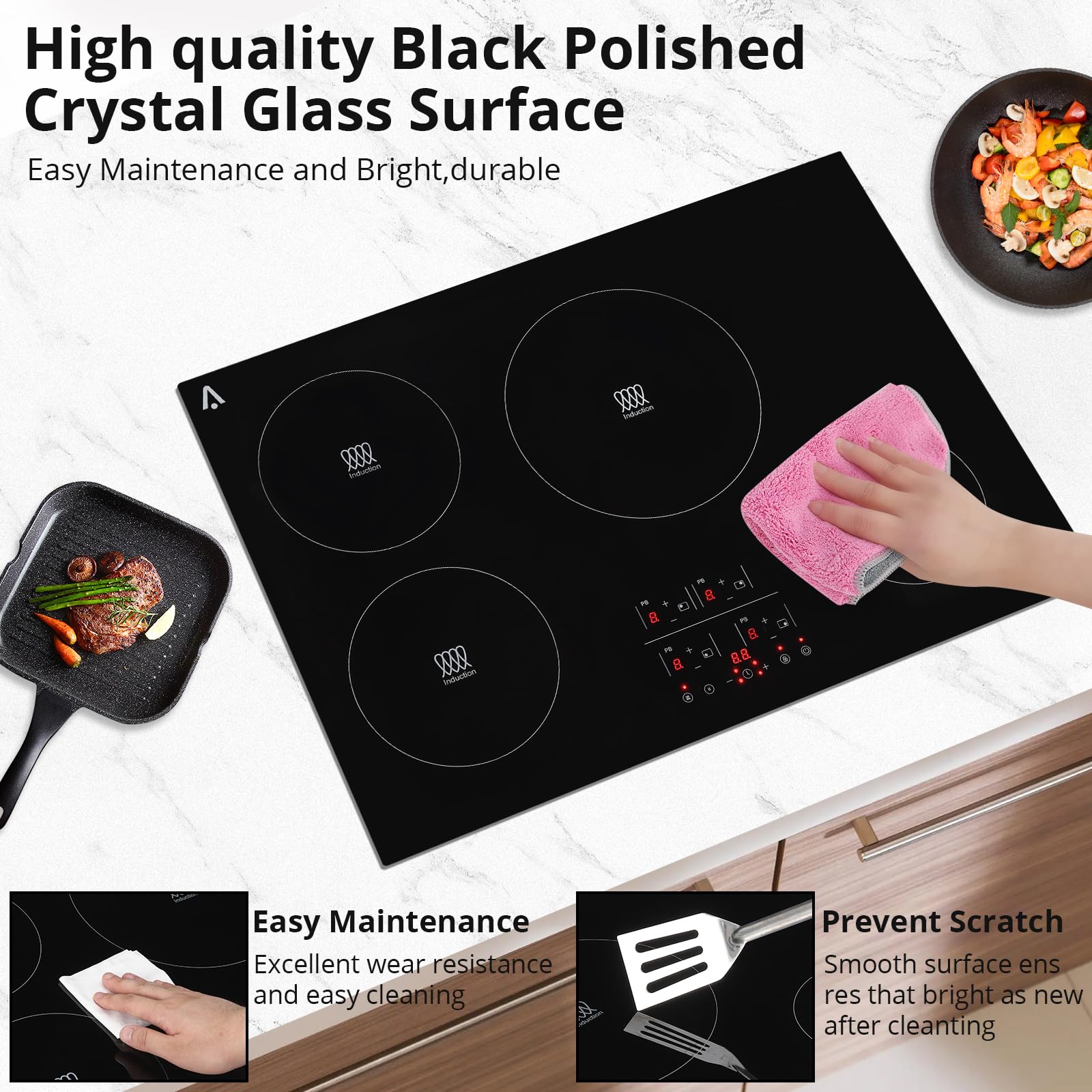 GARVEE 30-Inch 4 Burner Electric Cooktop 7800W Built-In Ceramic Glass Stovetop with Safety Lock & Timer, 240V Black - Perfect for Modern Kitchens, Cooking Enthusiasts & Family Homes