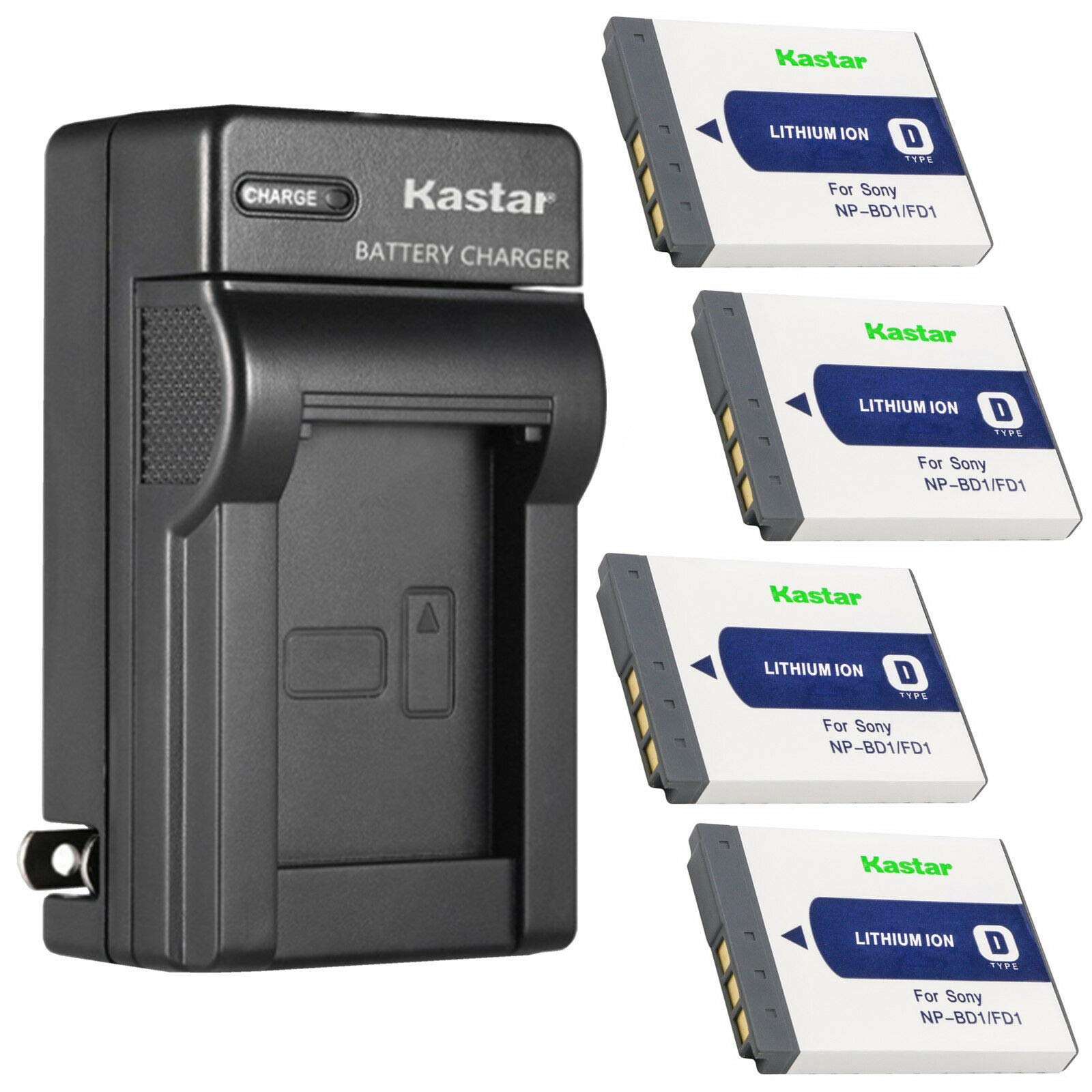 Kastar 4-Pack Replacement Battery and AC Wall Charger for Sony NP-BD1, BC-CSD, BC-CS3 - Compatible with Cyber-Shot DSC-T75, T77, T90, T200 Digital Cameras - Perfect for Travel Photography and Everyday Use