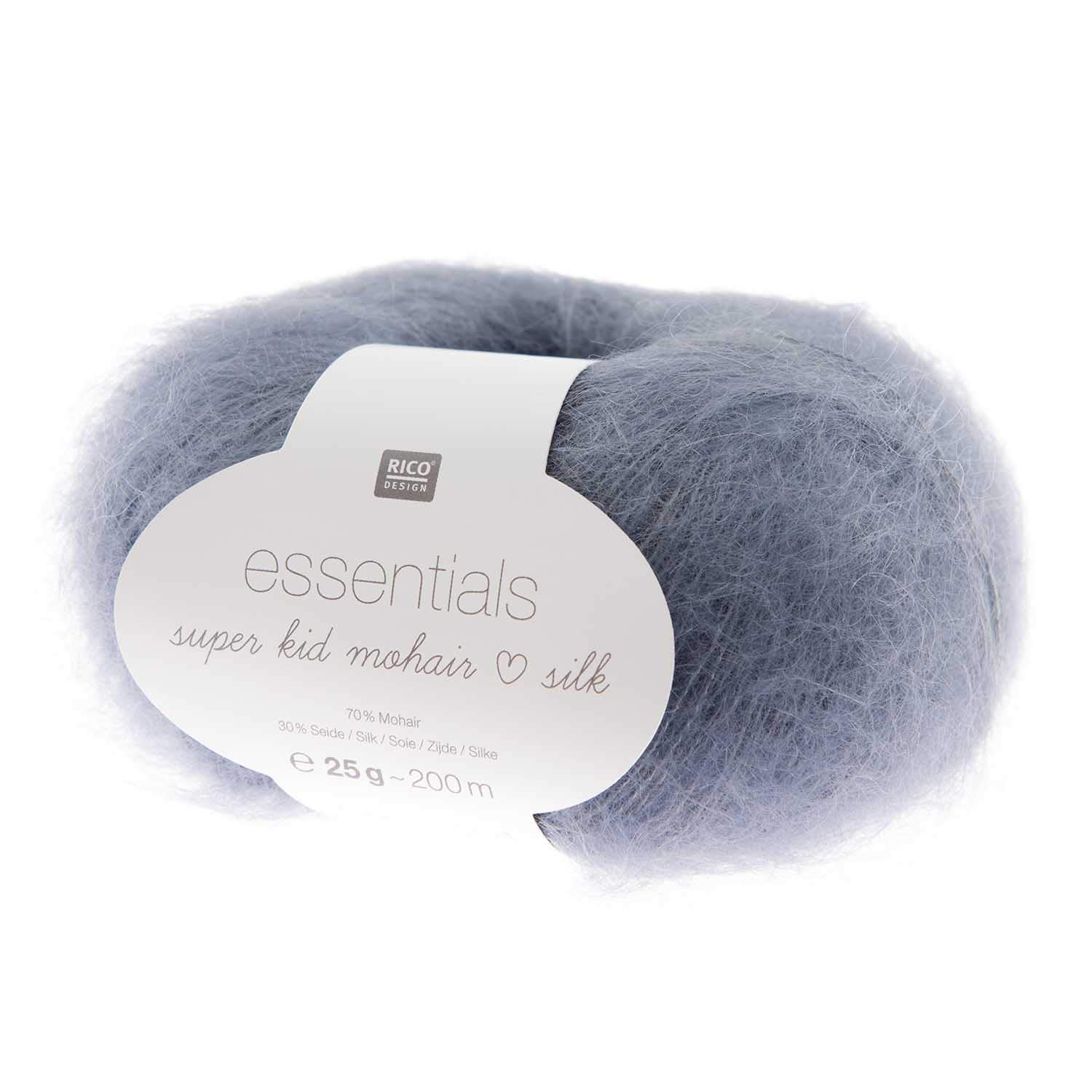 Rico Essentials Super Kid Mohair Loves Silk 041 Smokey Blue Yarn - Premium Knitting & Crochet Material for Scarves, Sweaters & Baby Clothes