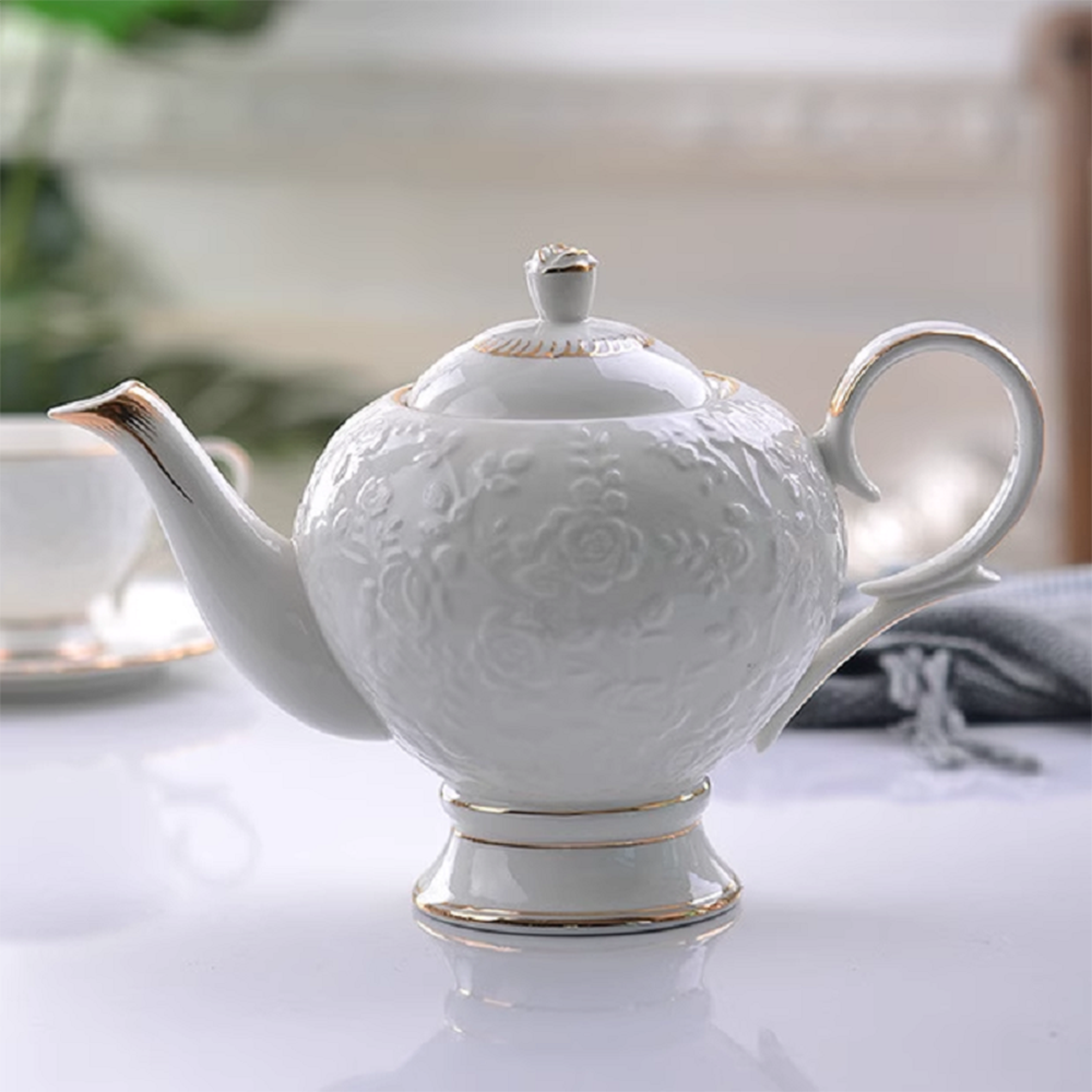 Elegant Rose Engraved Bone China Tea Set - 16-Piece Floral Porcelain Tea Service for Afternoon Tea, Bridal Shower & Gift Giving