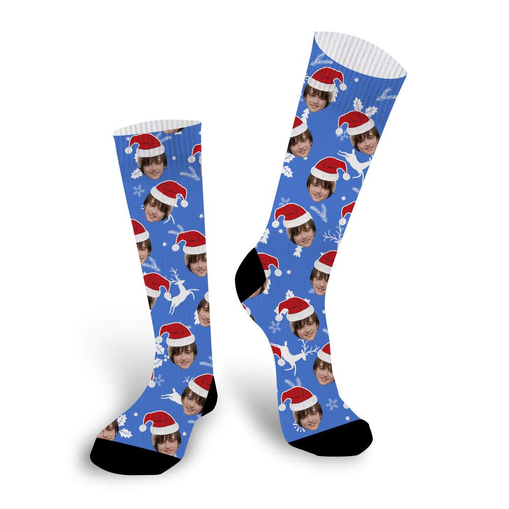 Custom Christmas Novelty Socks with Faces - Funny Holiday Crew Socks for Women & Men - Perfect for Gifts, Stocking Stuffers & Ugly Sweater Parties