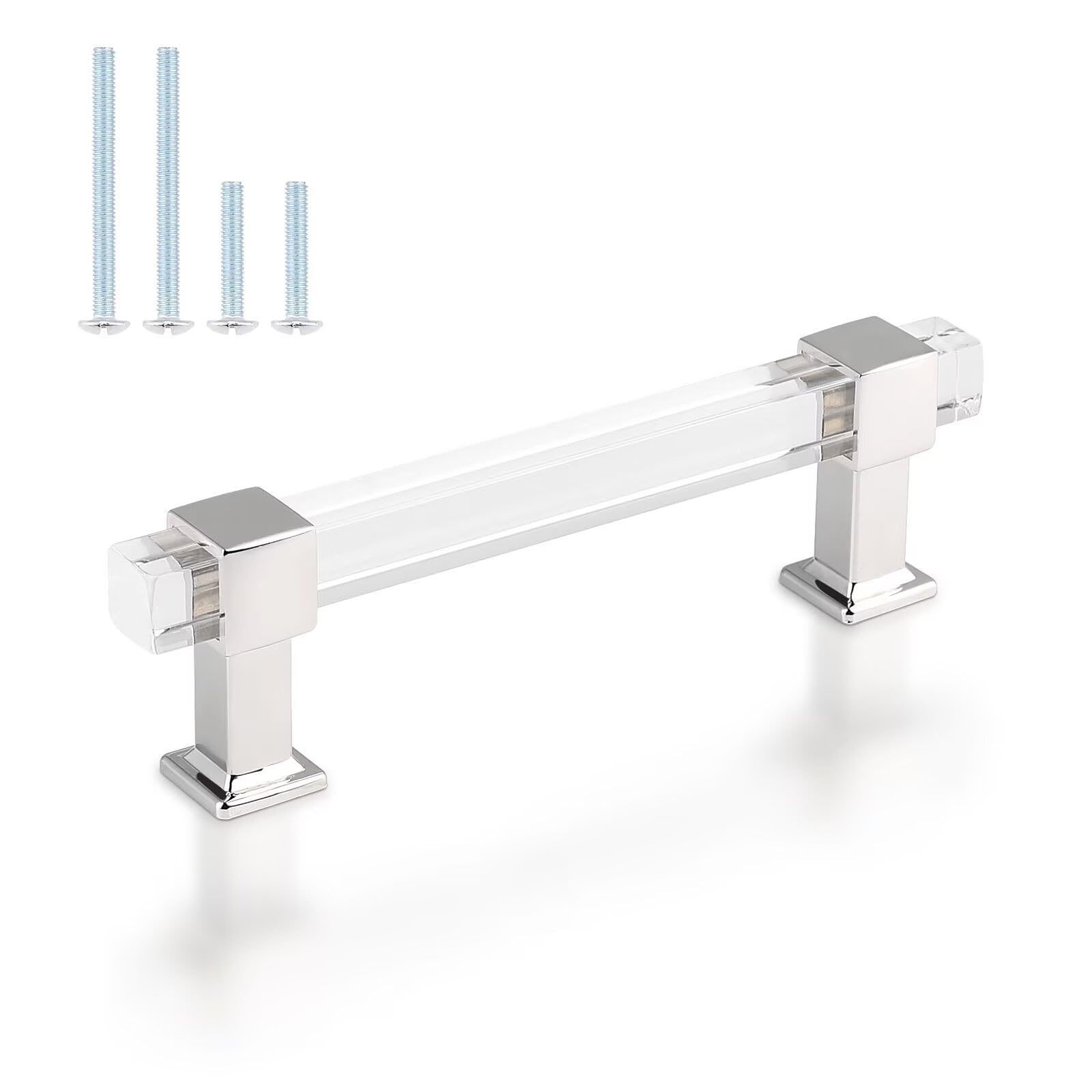 25 Pack 4 Inch Modern Kitchen Cabinet Handles - Adjustable Hole Center Drawer Pulls with Square Acrylic Tube & Zinc Alloy Base - Polished Chrome Cabinet Hardware for Bedroom, Bathroom & Office Furniture (Easy Installation & Durable Design)