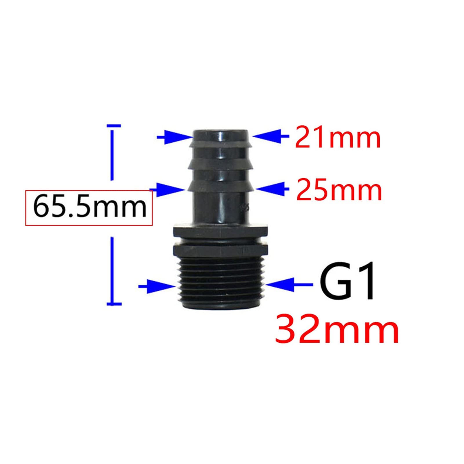 50mm 16mm 20mm 25mm 32mm Plastic Garden Hose Adapter - 1/2