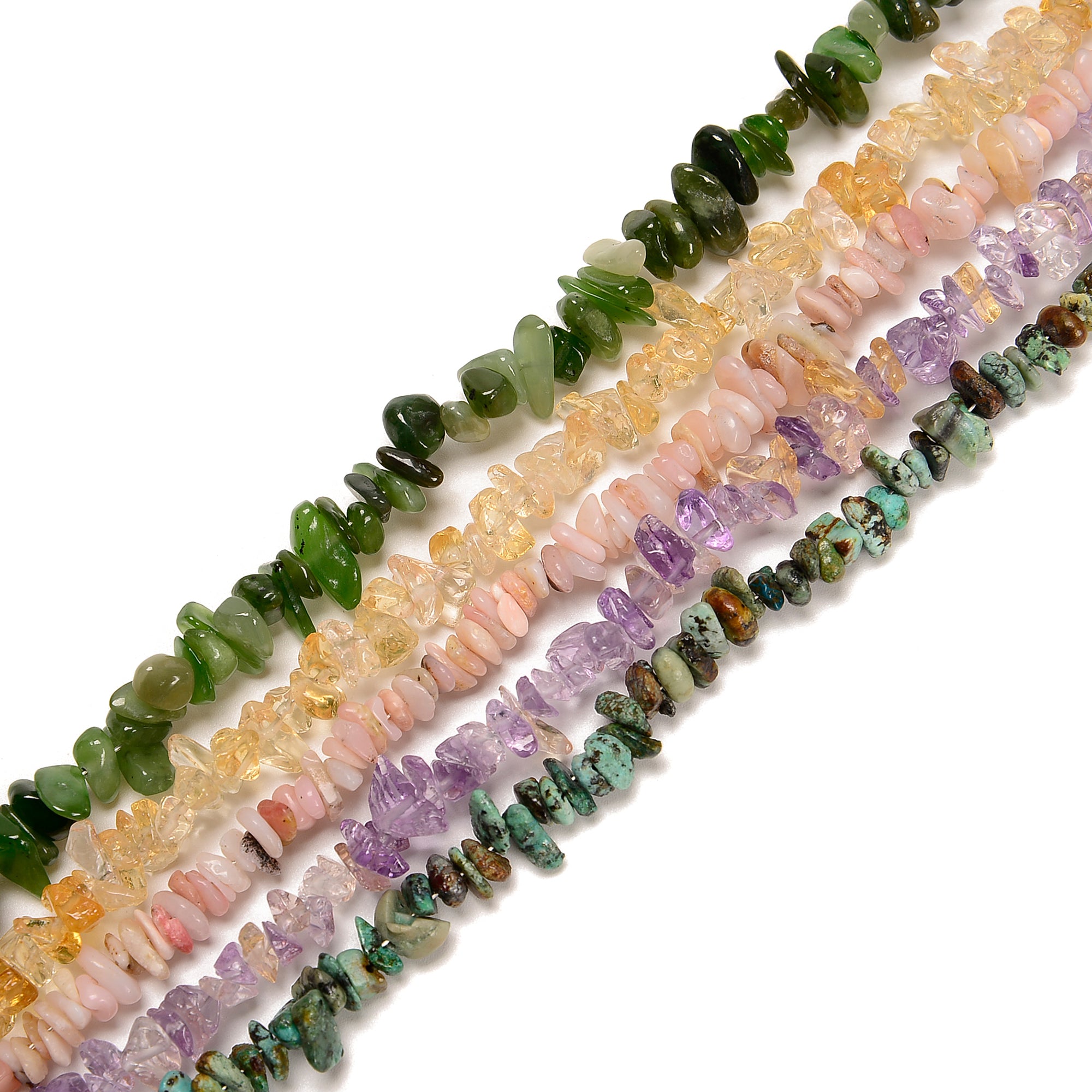 02 Mixed Gemstone Chips 6-8mm Beaded Necklace - 16