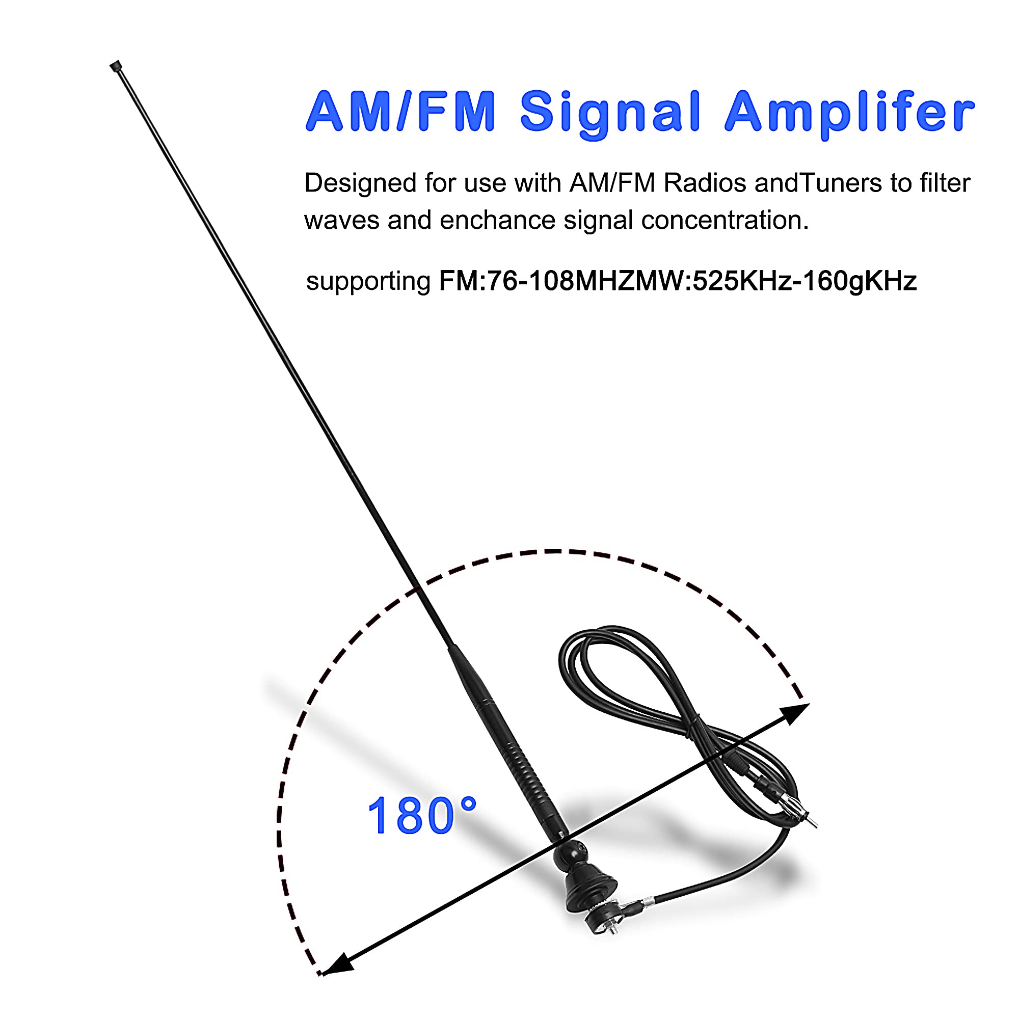 ASOOLL 26.5 Inch Black Marine Boat Antenna - FM/AM Radio Aerial for Car, ATV, UTV, Yacht, Tractor & RV - Perfect for Marine Communication, Off-Road Adventures & Road Trips