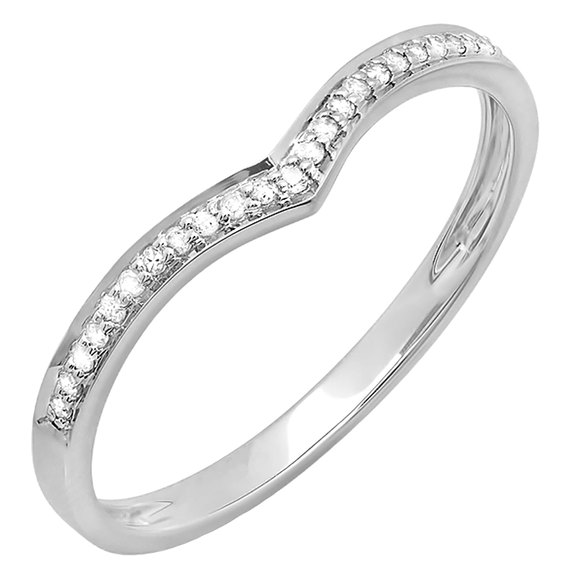 Dazzlingrock 14K Solid Gold Round White Diamond Stackable Chevron Anniversary Band for Women - 0.08 ctw, Elegant Wedding Ring, Perfect for Anniversary Gifts & Everyday Wear