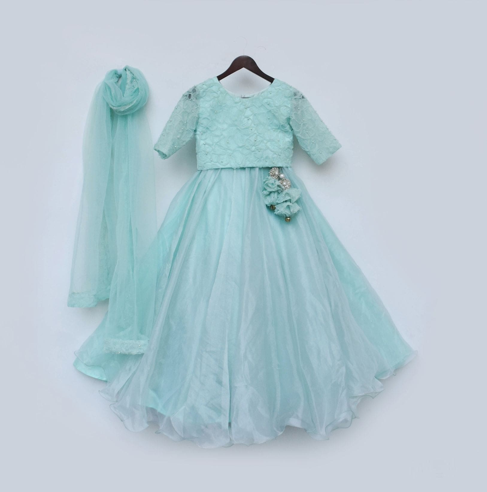 Pre Order: Blue Embroidered Choli & Organza Lehenga Dupatta Set - Perfect for Indian Weddings, Festivals & Special Occasions