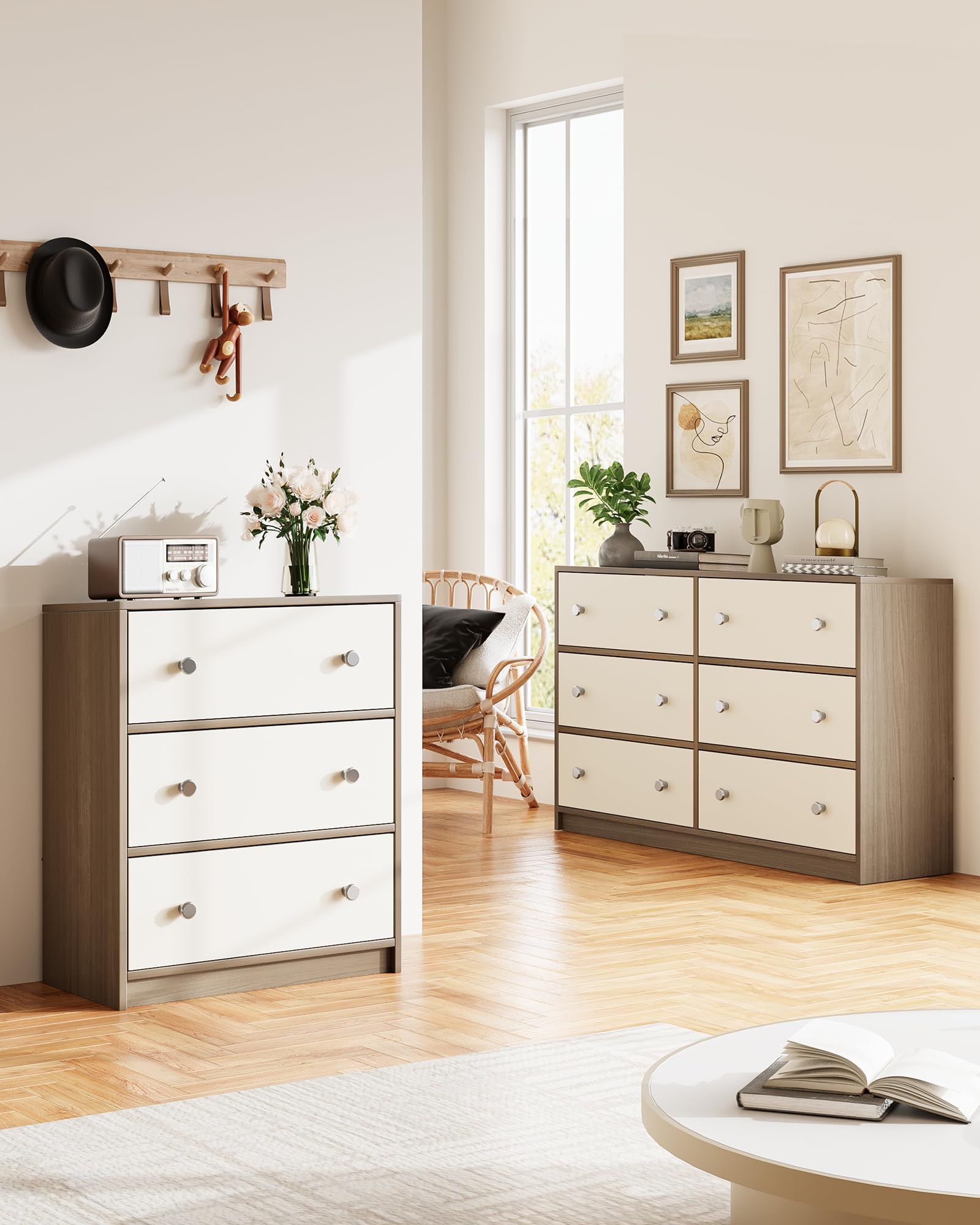 Nicehill 6-Drawer Fabric Dresser for Bedroom - Wooden Storage Tower Organizer with Light Wood Grain & White Finish | Perfect for Closet, Hallway, Living Room & Home Organization