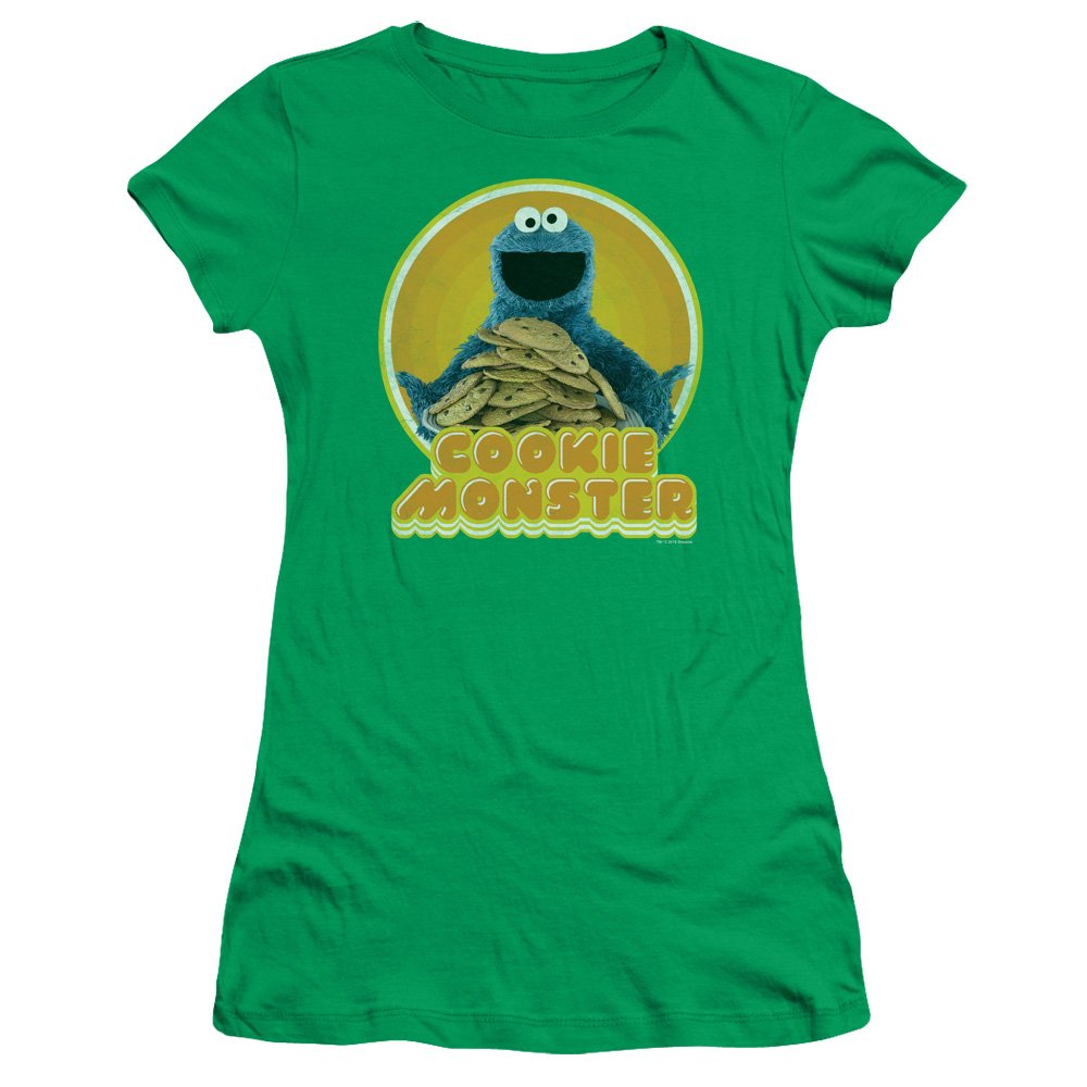 Trevco Sesame Street Cookie Iron-On Juniors' Sheer Fitted T-Shirt | Cartoon Character Apparel for Kids & Teens | Perfect for Birthday Parties, School Events & Casual Wear