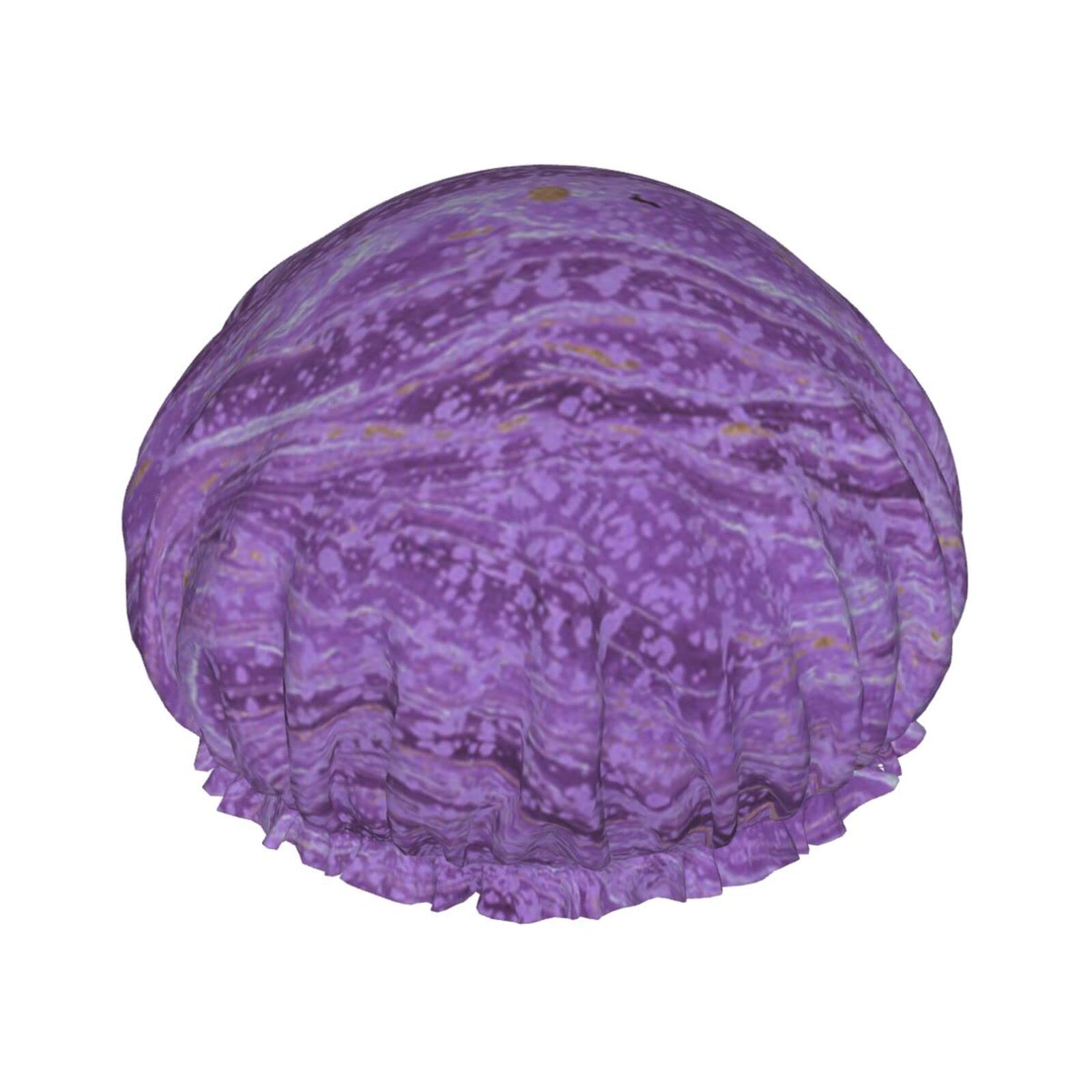Waterproof Reusable Shower Cap for Women - Dark Purple Marble Texture Bathing Hair Cap | Shower, Spa, Swimming & Hair Care Protection