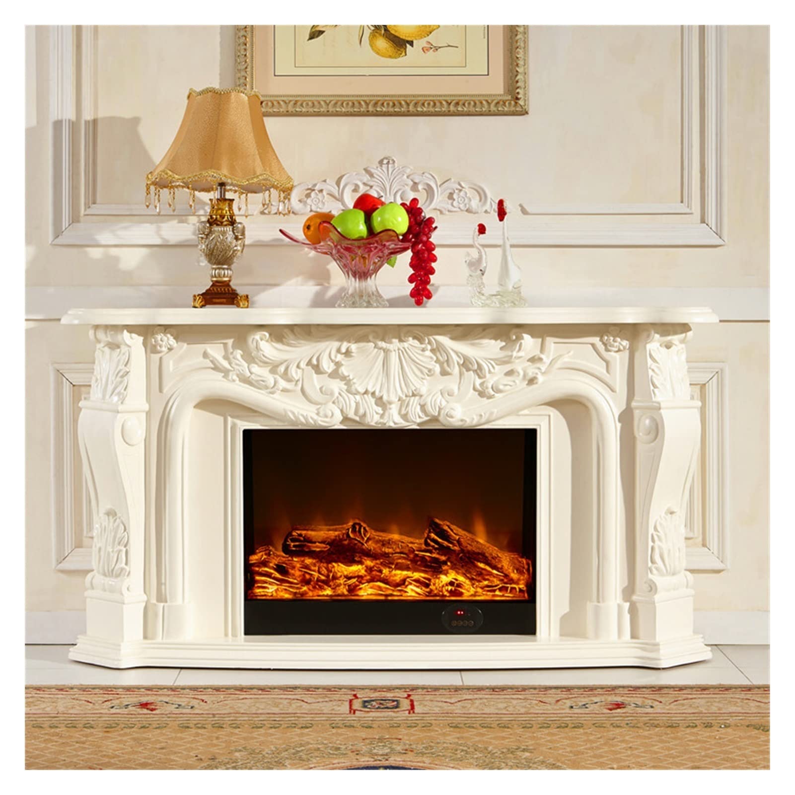 White Electric Fireplace Insert with LED Realistic Flame - Energy Efficient Heater for Living Room, Bedroom & Office - Decorative Mantel Firebox with Safe & Quiet Heating - Perfect for Home Decor & Winter Warmth