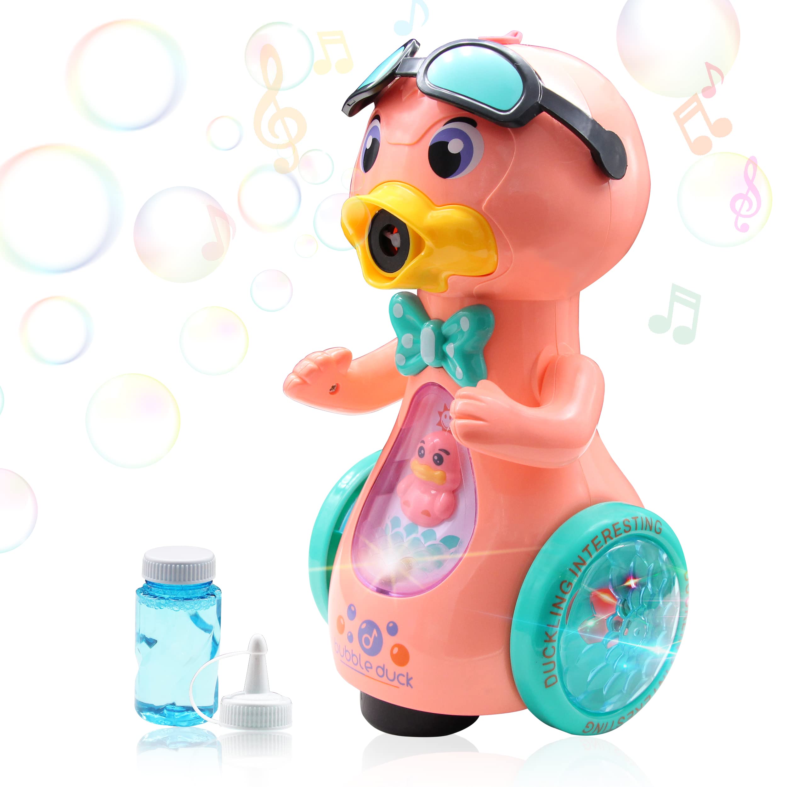 Lalalancer Automatic Bubble Blower Machine - Yellow Duck Musical Bubble Maker Toy for Toddlers, Kids Indoor & Outdoor Play, Birthday Gift (Pink) - Perfect for Parties, Backyard Fun & Summer Activities