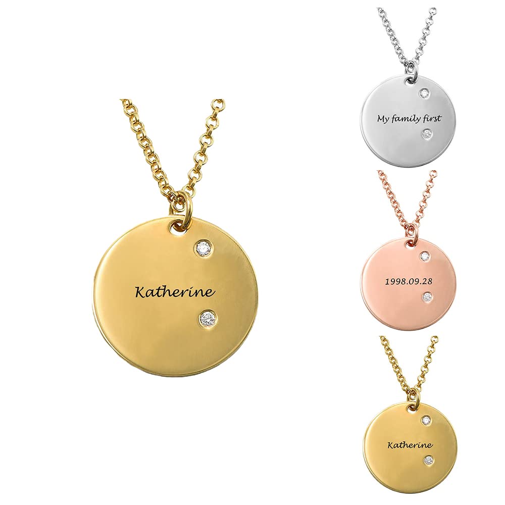 Personalized Name Necklace with Diamond Disc Pendant - Custom Engraved Jewelry Gift for Women, Men, Friends & Family | Birthday, Anniversary, Valentine's Day Gift Idea