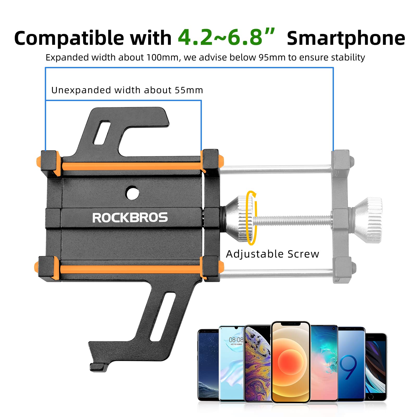 ROCKBROS 360° Rotatable Aluminum Bike Phone Mount - Universal Handlebar Holder for iPhone, Samsung & Smartphones - Perfect for Cycling, Motorcycling & E-Bike Rides
