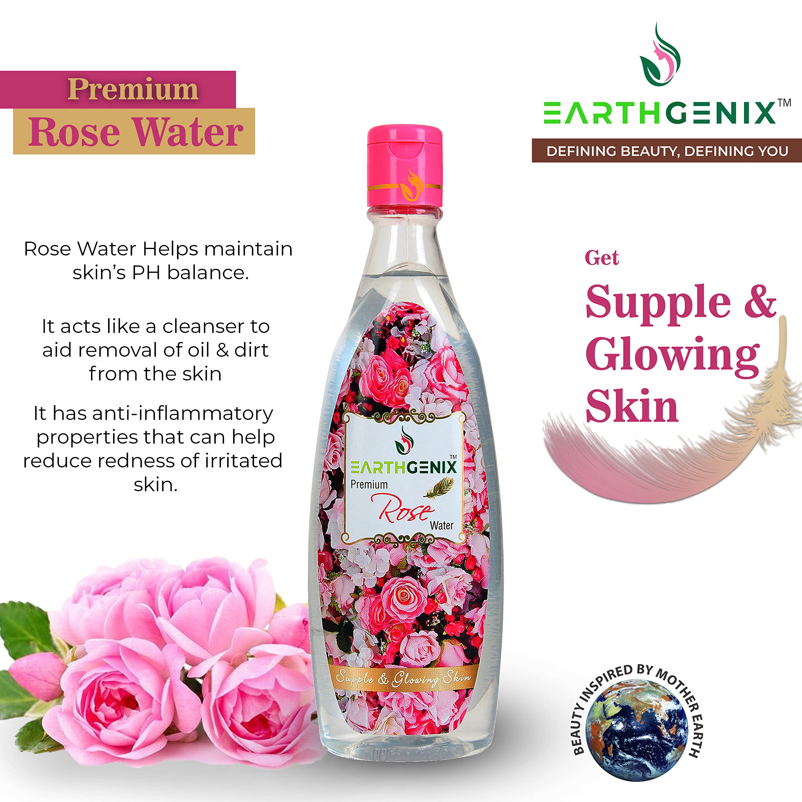 Earthgenix Premium Rose Water with Pure Rose Extracts 100ml (Pack of 2) - Hydrating Facial Toner for Glowing Skin | Alcohol-Free, All Skin Types | Women & Men | Daily Skincare Routine & Makeup Setting Spray
