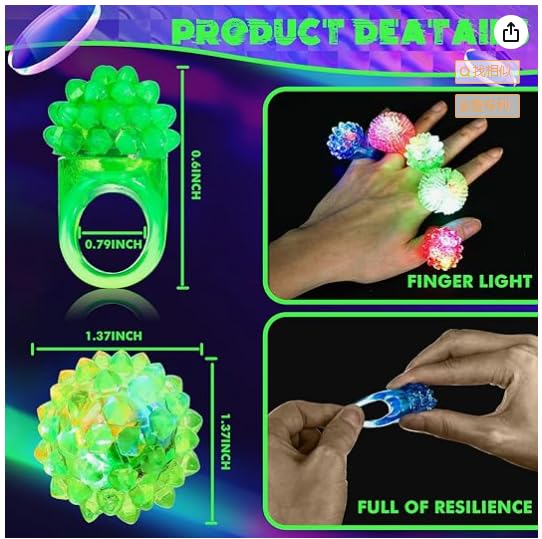 Charniol 300 Pack LED Light Up Rings - Glow in the Dark Party Favors, Flashing Finger Toys in 6 Colors - Soft Jelly Rubber for Kids & Adults - Perfect for Concerts, Raves, Birthday Parties & Night Events