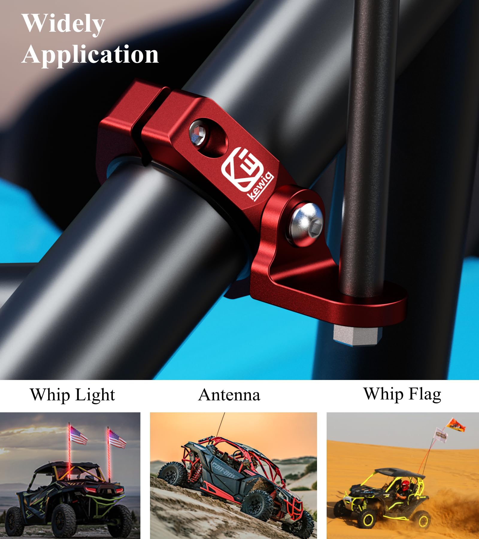 BRCOVAN 2-Pack Heavy Duty UTV Whip Light Mounts - Solid Aluminum Alloy Roll Cage Clamp for 1.5
