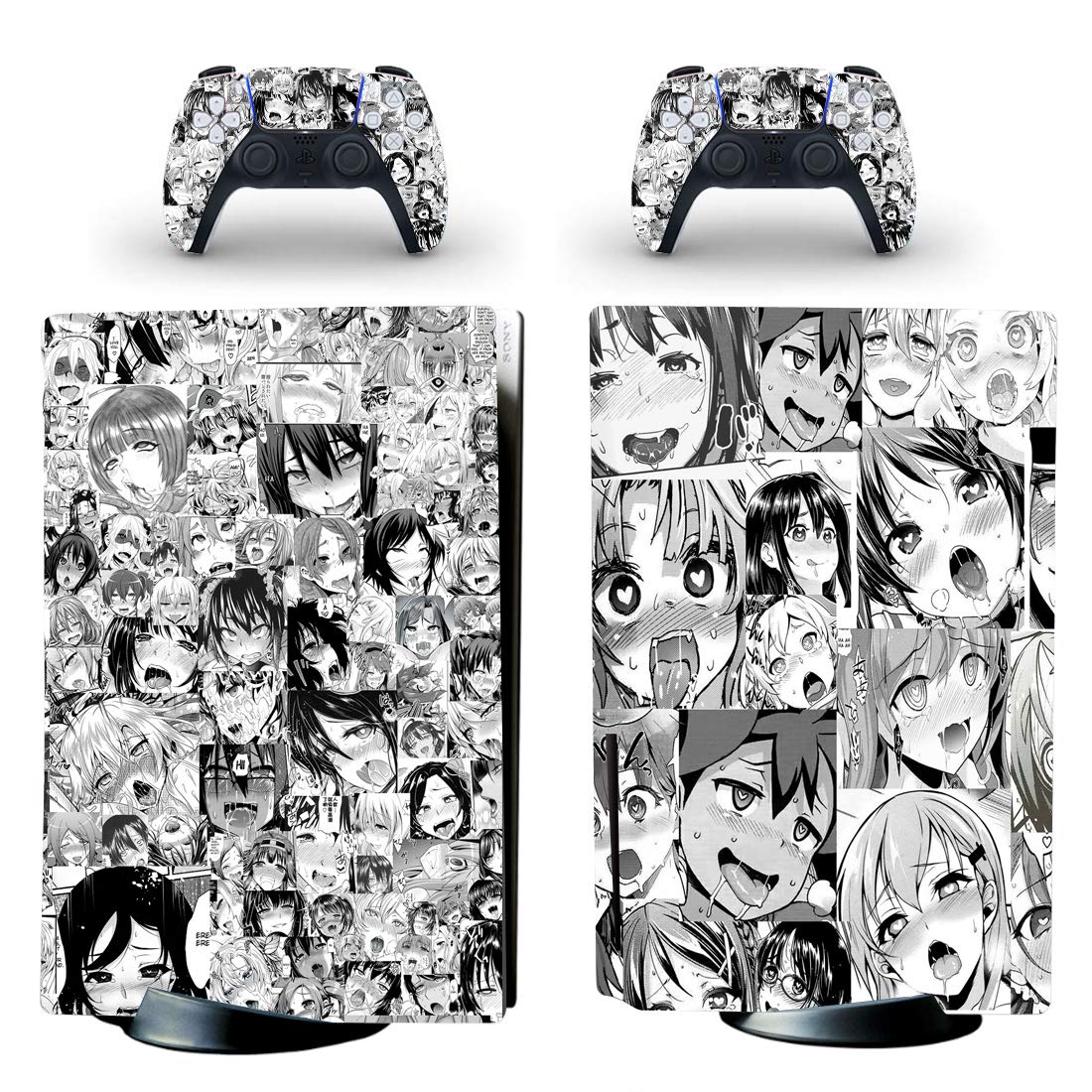 PS5 Standard Disc Console & Controller Anime Girl Skin Sticker Decal Wrap - Gray Custom Design for Gaming Enthusiasts | Perfect for Personalizing Your PlayStation 5 Setup