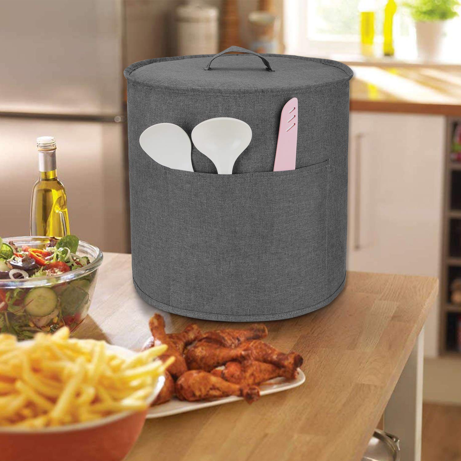 Luxja 8 Quart Instant Pot Dust Cover - Gray Cloth Cover with Storage Pockets for Instant Pot & Accessories | Perfect for Kitchen Storage & Countertop Protection