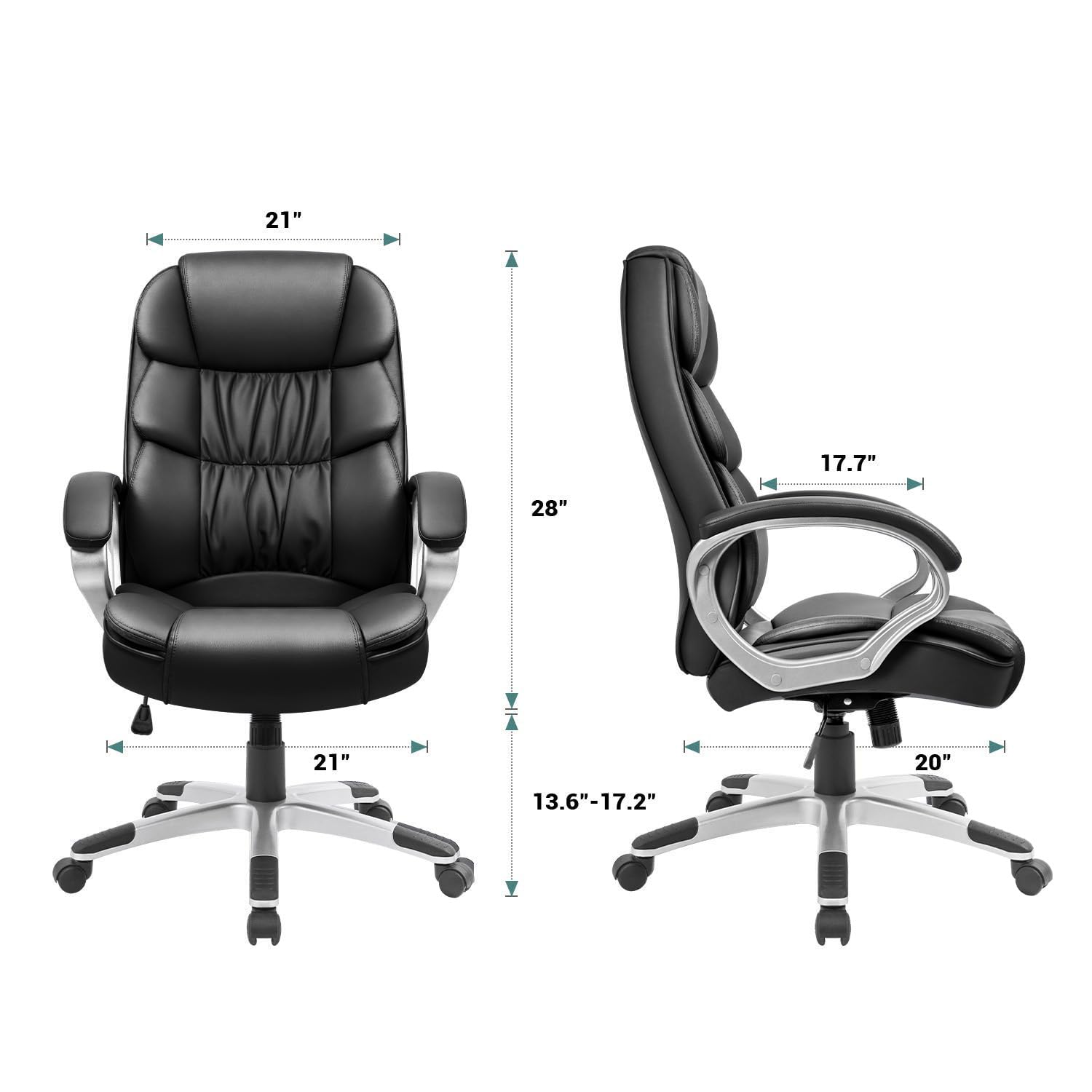 GUNJI Ergonomic Office Chair - High Back PU Leather Executive Desk Chair with Adjustable Height, Swivel & Lumbar Support - Modern Computer Chair for Home & Office Workspace (Black)
