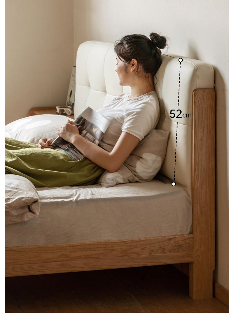 Solid Oak Wood Nordic Soft Back Bed - Modern Minimalist Design for Bedroom & Guest Room